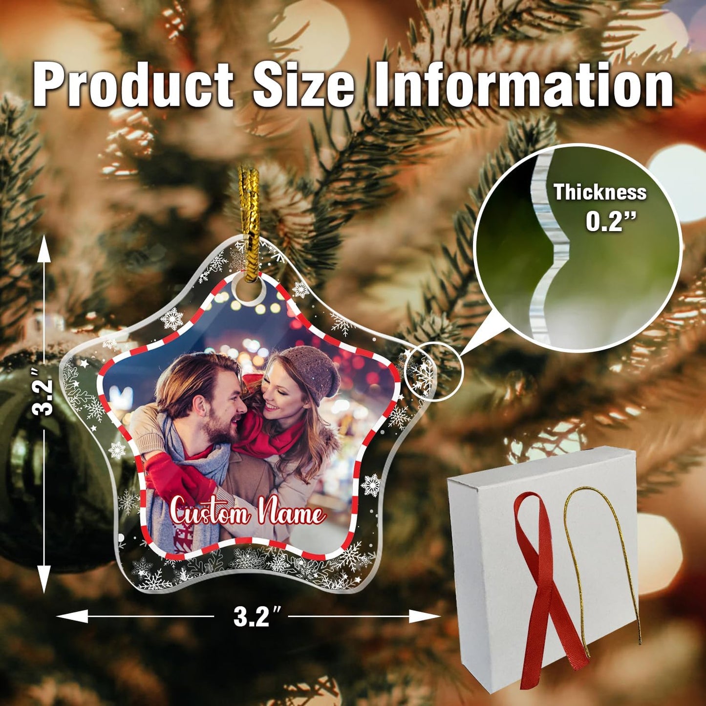 Personalized Christmas Ornaments, Crystal Custom Hanging Ornaments, Decorative Photo Hanging Glass Pendant, Design Own Picture, Gifts for Christmas, Star Shape for Family/Friends