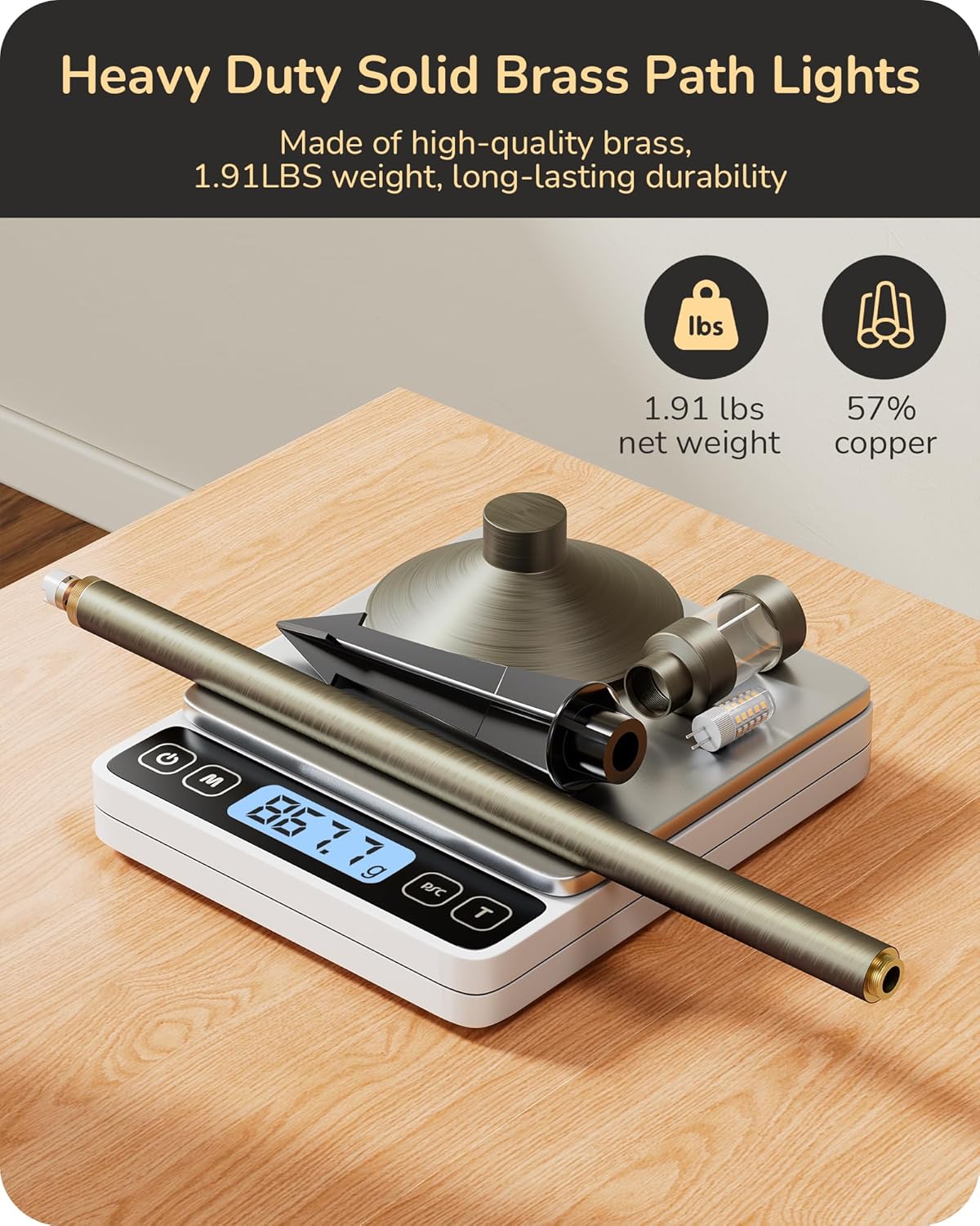 EDISHINE Solid Brass Low Voltage Landscape Lighting, 22" Tall 6" Shade w/ G4 Bulb, 6Pack 12V 350LM Heavy Duty Outdoor Landscape Path Light, Waterproof Bronze LED Pathway Lights Wired with Large Stake