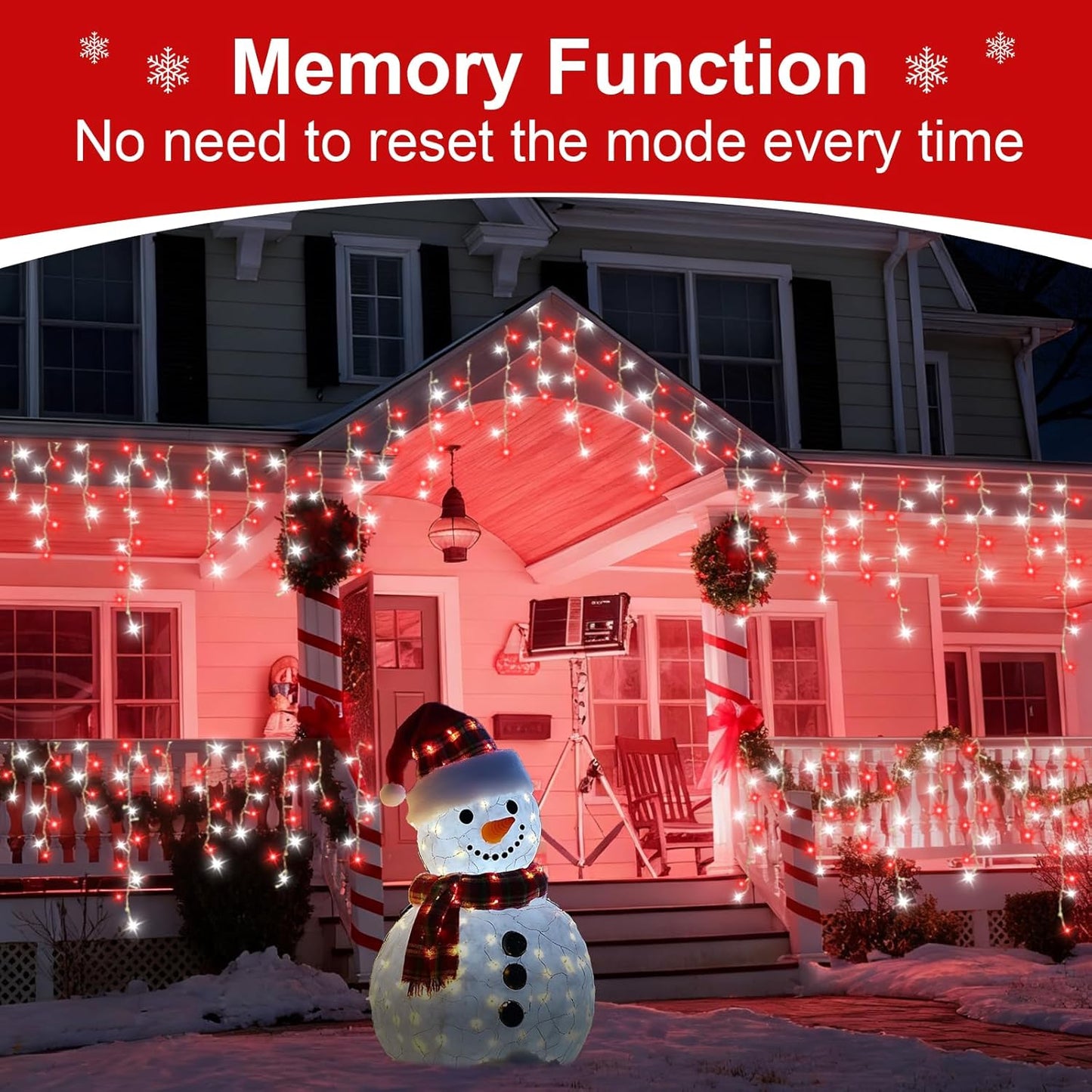800 LED Icicle Lights Red and White