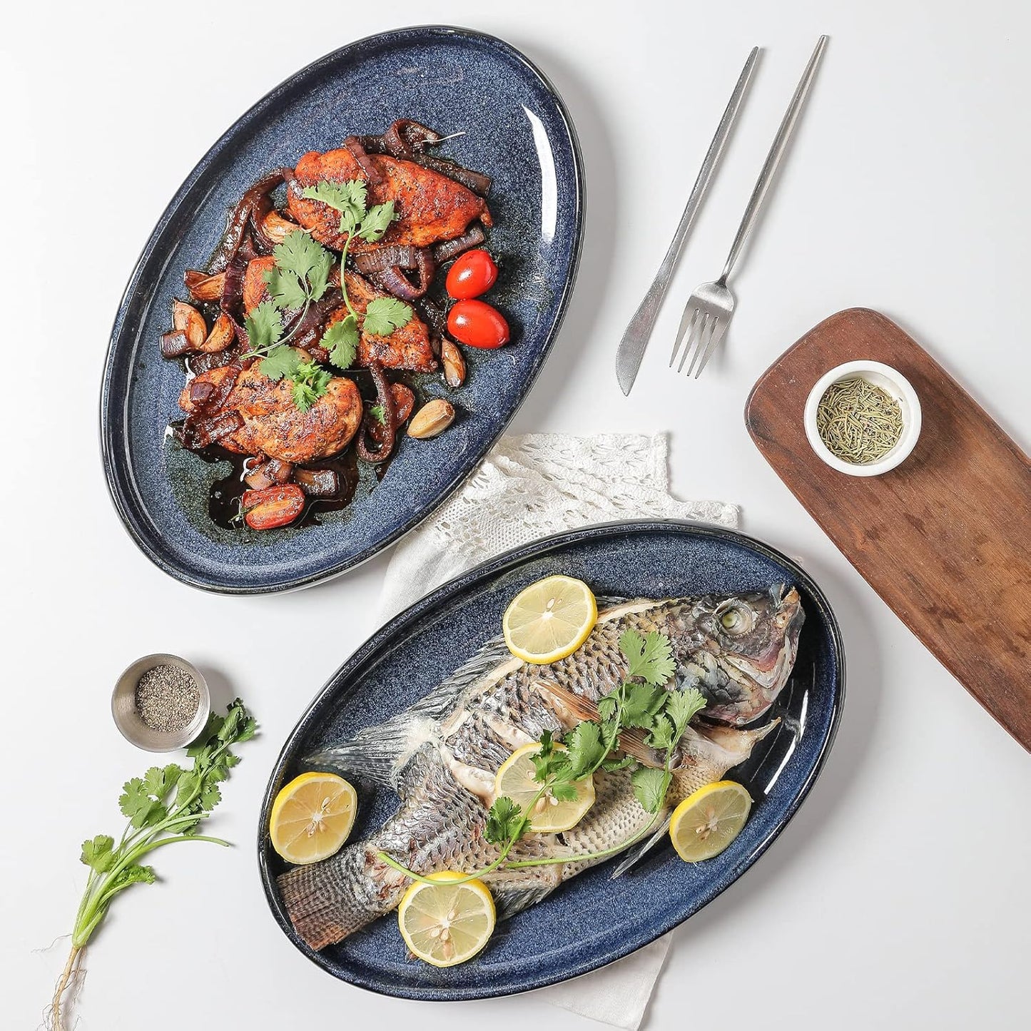 vicrays Serving Platter Ceramic Tray Plates Extra Large Oval 14.5 Inch Porcelain Dinner Plates Long Serving Dish Set Entertaining Party Restaurant Food Meat Sushi Fish Turkey Platter