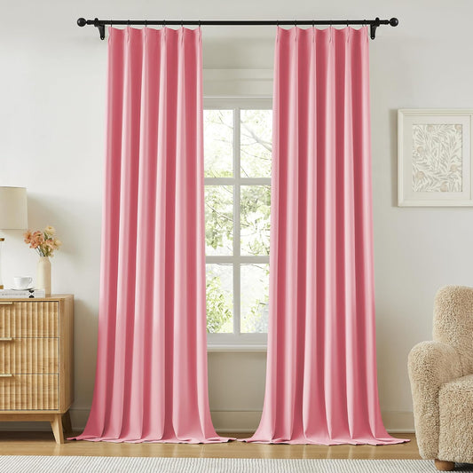 KangBang Rose Pink Window Curtain Panels 96 Inches Long 2 PCs, Pinch Pleated Room Darkening Elegant Curtains for Living Room Nursery with Hooks, Soft & Vertical Modern Lush Decor,40x96 Inch