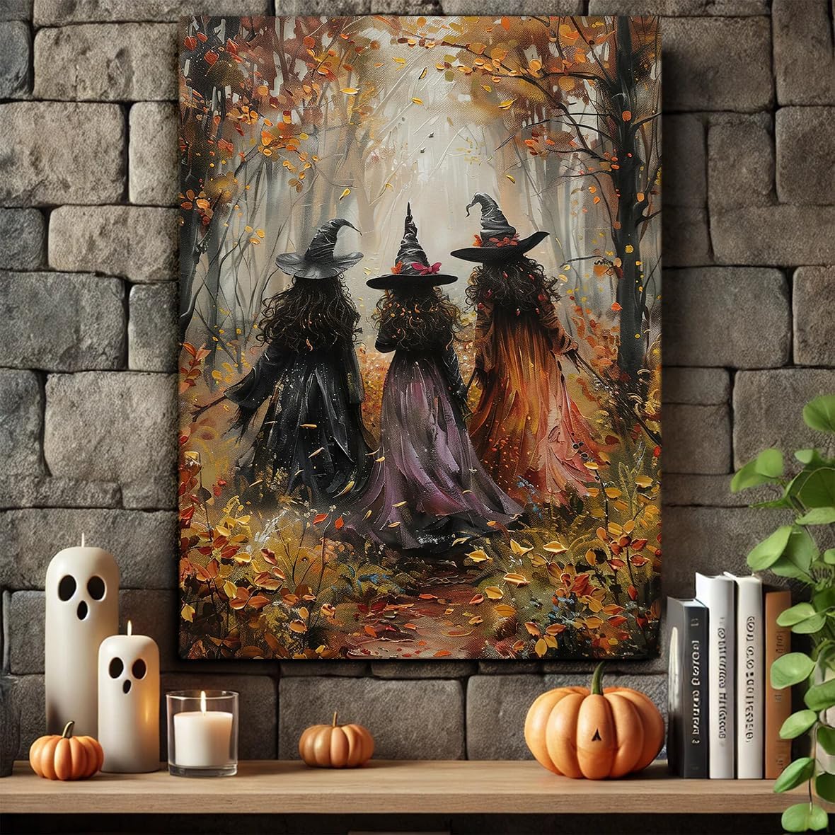 Generic Vintage Three Witches In The Forest Painting Witch Print Witchy Canvas Print Halloween Wall Art Halloween Decor Witch Poster Dark Academia Gothic Room Decor for Dorm Bedroom 12x16in Unframed