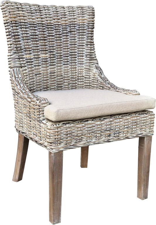 Alfresco Kuba-Weave Wicker Dining Chair, Patio Seating, Savannah Wash, 21.5 Inches x 24 Inches x 36 Inches