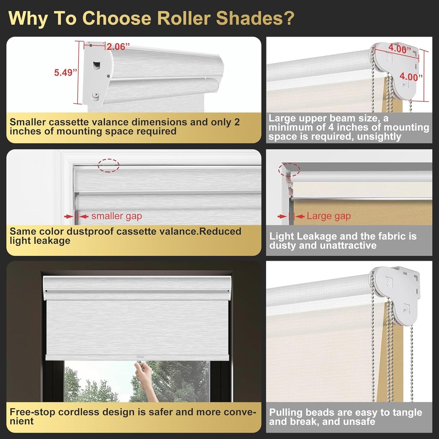 BERISSA Cordless Dual Roller Shades with Cassette Valance - Blackout and Light Filtering Shades for Home Office Door - Striped Jacquard White - 74 W x 80" H
