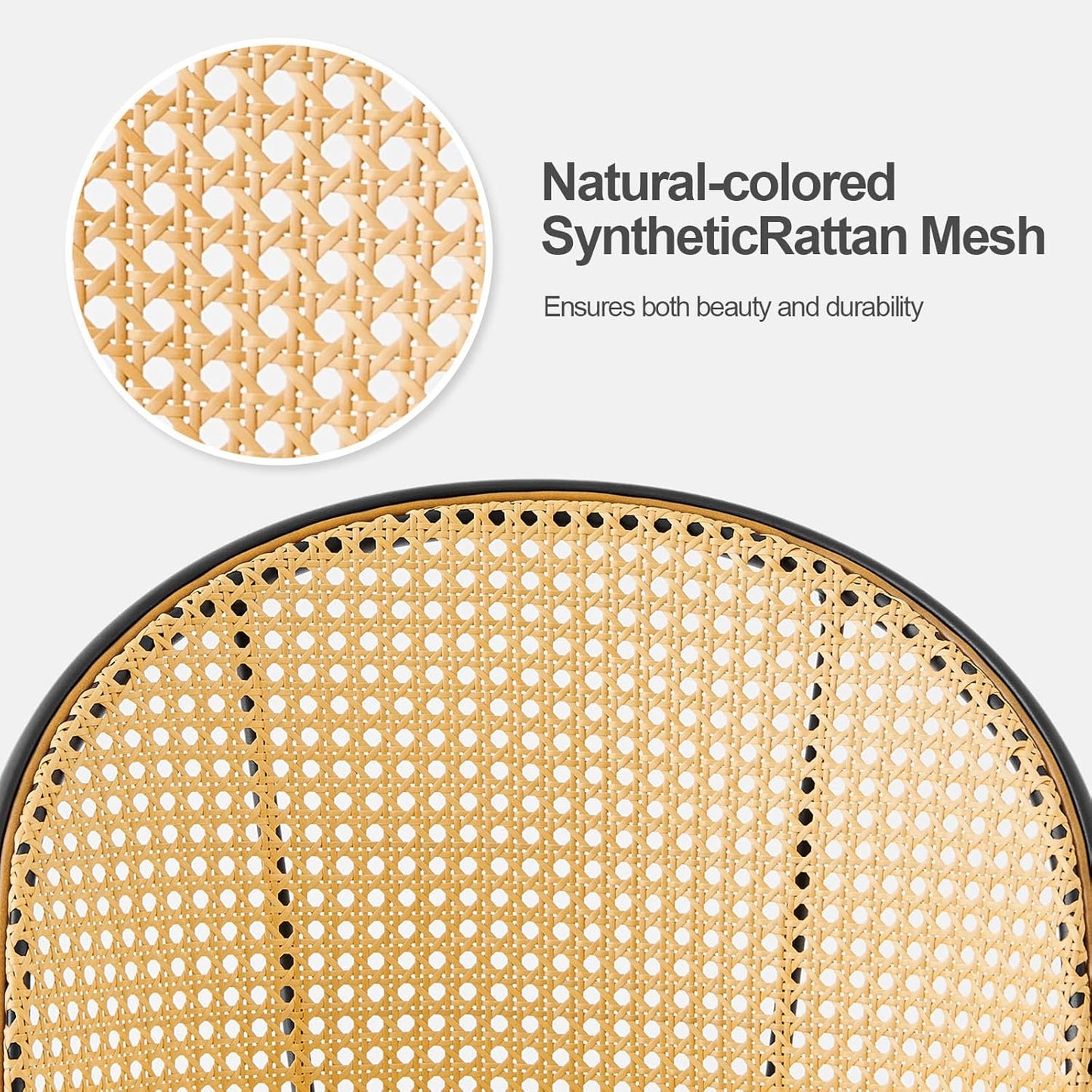 Dining Chairs Set of 4, Mid Century Modern Dining Room Chairs with Full Rattan Back, Faux Leather Kitchen Dining Chairs Farmhouse Armless Mesh Cane Back Side Chairs with Metal Legs, Black