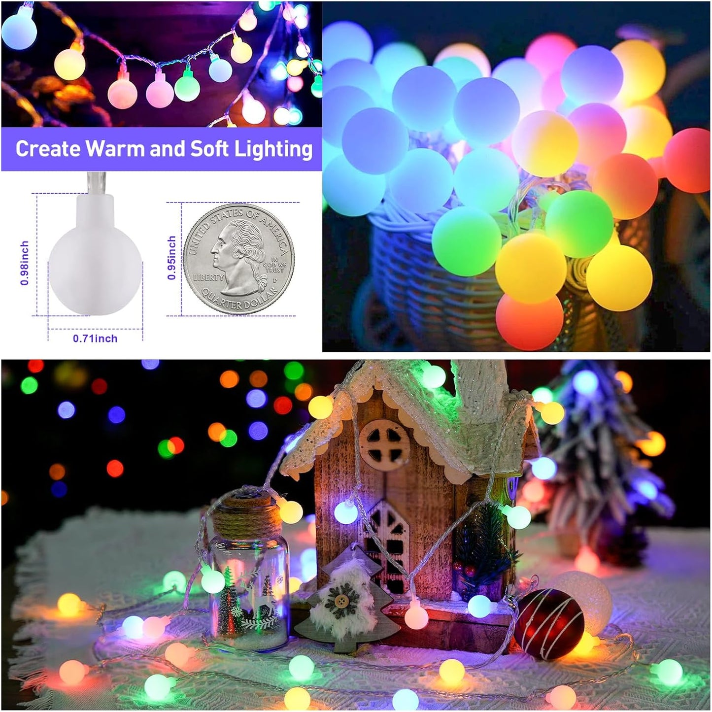 JMEXSUSS 100 LED Connectable Christmas String Lights Indoor Plug in, 33ft 8 Mode Globe String Lights with Remote, Fairy Christmas Lights for Bedroom Room Tree Party Christmas Decoration (Multicolor)