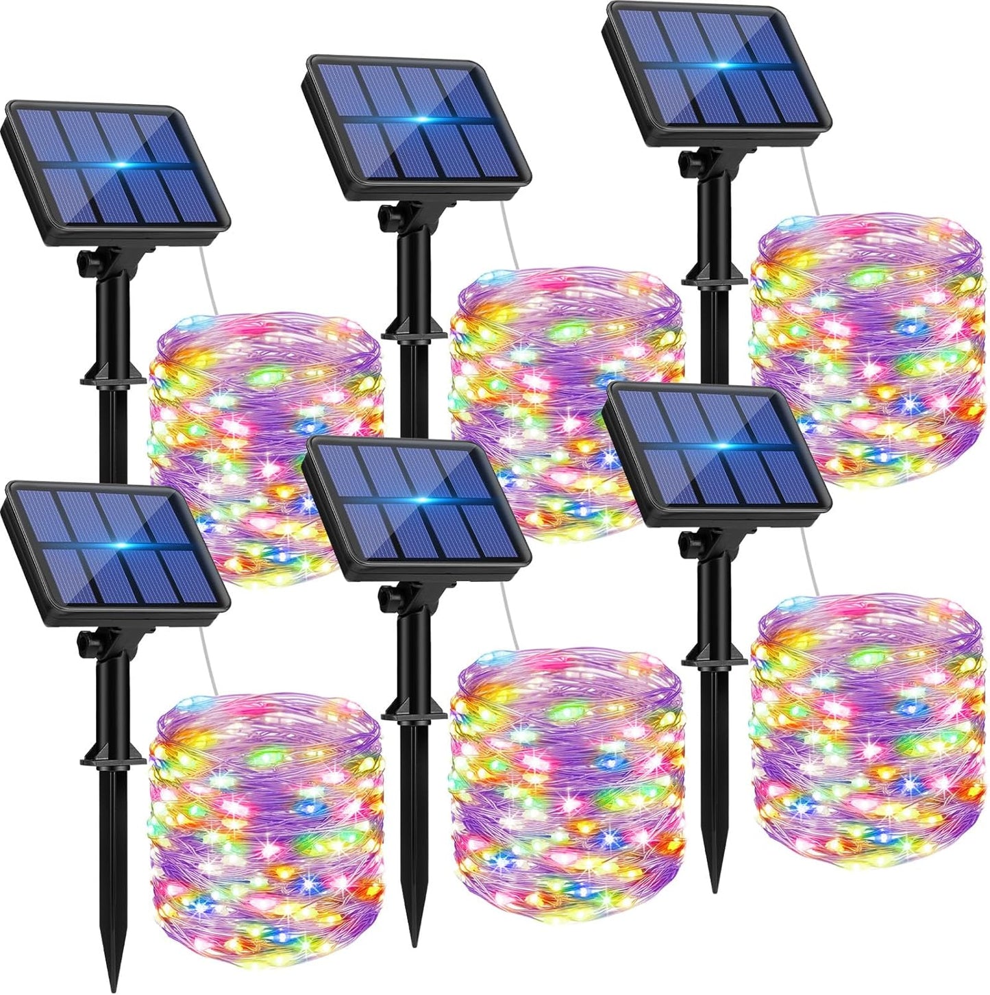 6 Pack Solar String Lights for Outside - 480LED 198FT Solar Fairy Lights Outdoor Waterproof 8 Modes, Copper Wire Solar Powered Twinkle Lights for Tree Garden Christmas Wedding Party Decor, Multicolor