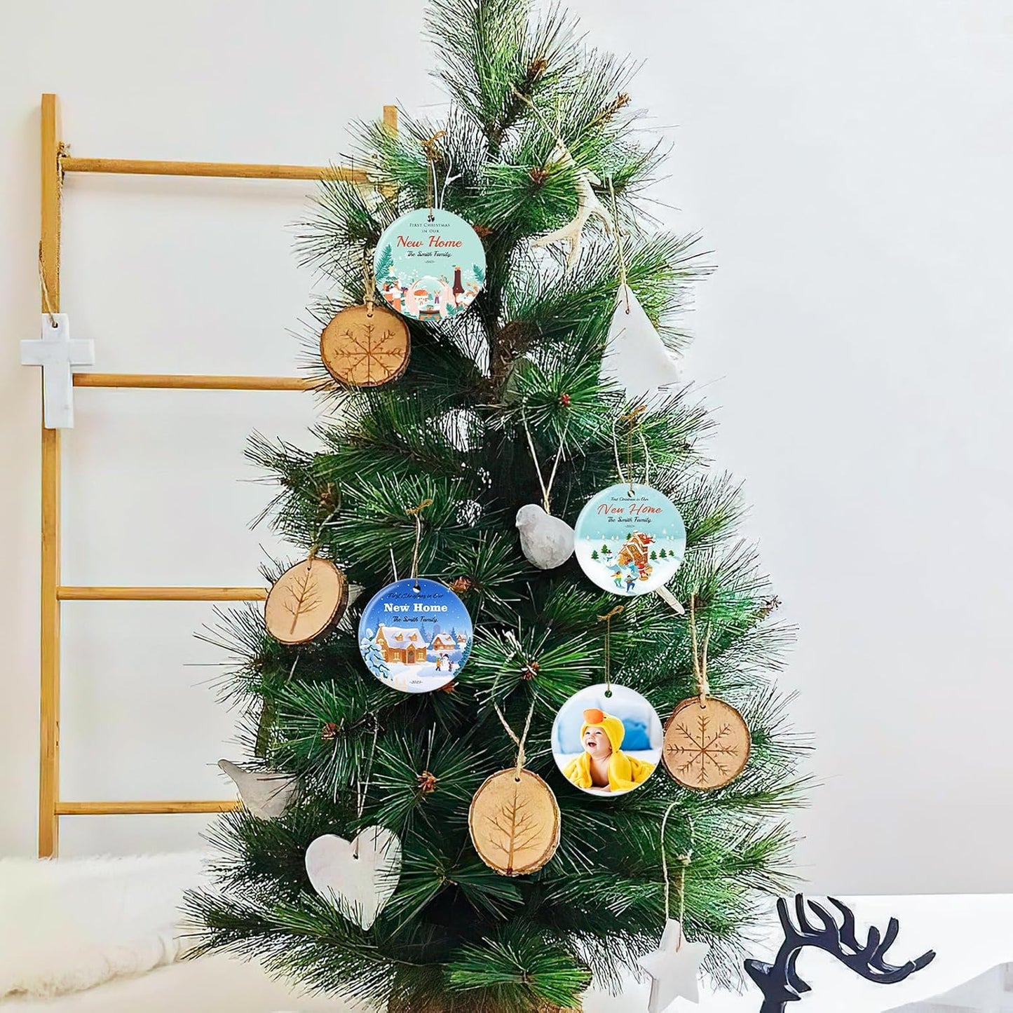 Personalized First Christmas in Our New Home Hanging Ornament 2025, Ceramic Custom Christmas Photo Ornament Xtmas Tree Decorations Housewarming Gift for Family Couples Wedding