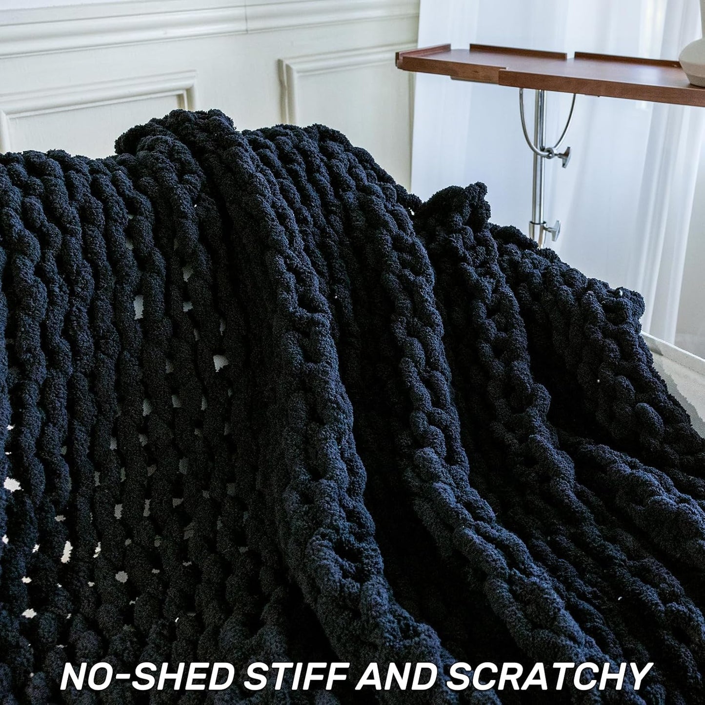 Chunky Knit Blanket - Luxury Soft Cozy Extra Large Size (80 * 90) Throw Blanket,100% Woven Blanket Rope Knot Throw Blanket for Couch, Sofa, Home Decor, Gift - Machine Washable（Black）