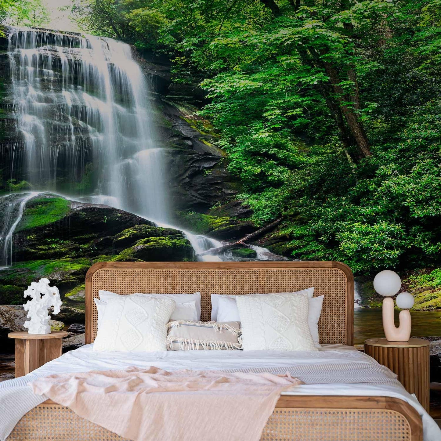 artgeist Wall Mural Waterfall 216x98 in - XXL Non-Woven Corner Wallpaper Fleece Angle Wall Decor Photo Print Picture Image Design Modern Nature Landscape Forest Green Tree c-B-0473-a-a