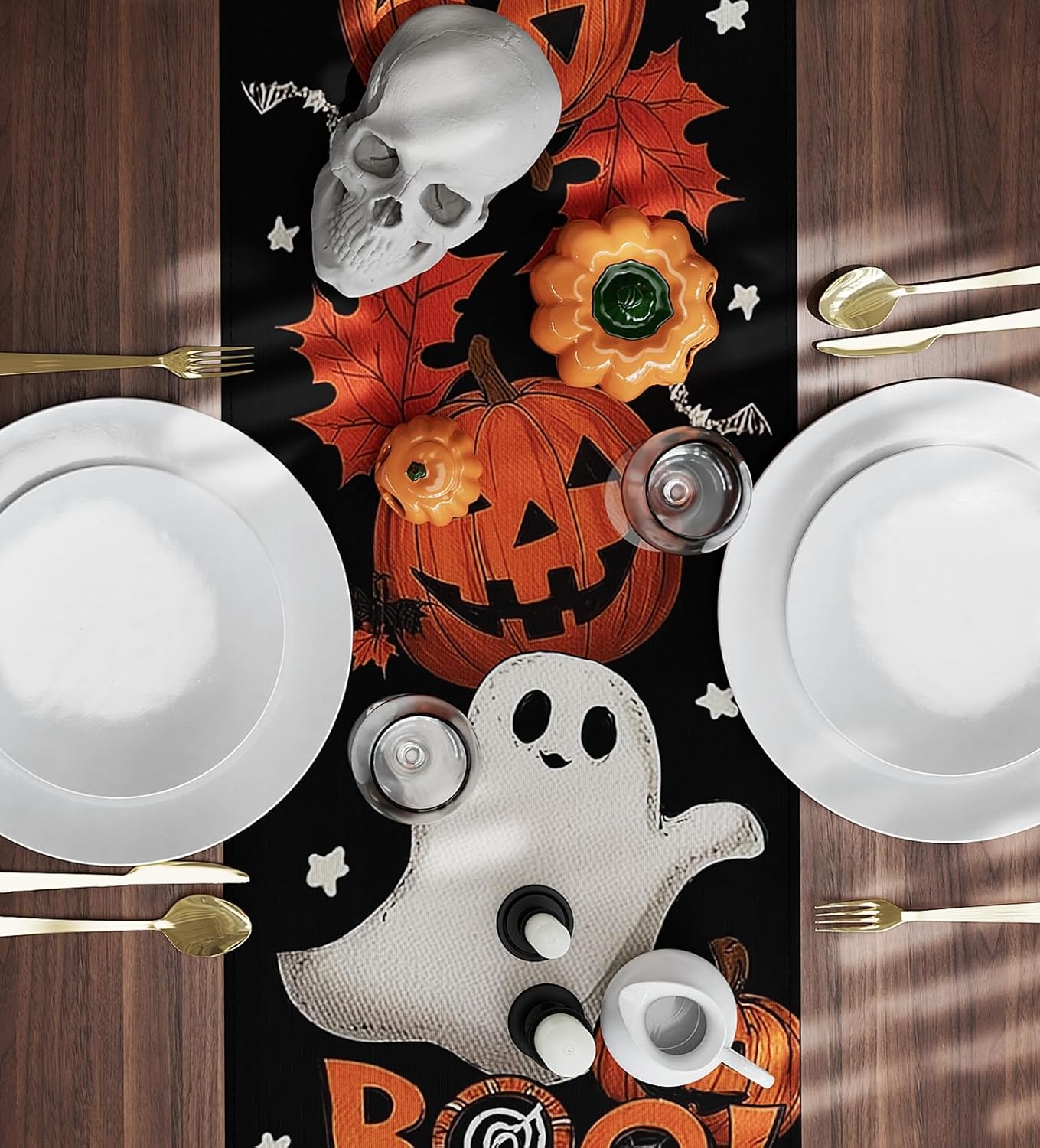 Halloween Table Runner,72 Inches Pumpkin Ghost and Spider Web Pattern Table Runner for Halloween, Table Decoration/Party Dinner Table Decor,Kitchen,Mantel,Bedroom Decoration