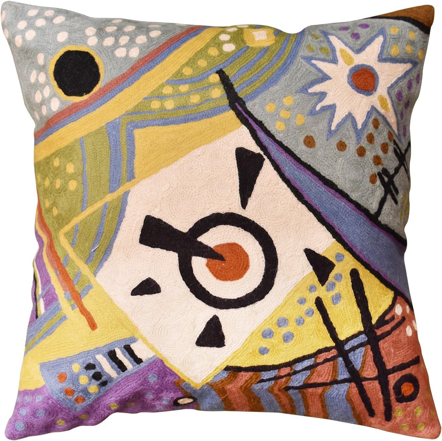 Kandinsky Modern Throw Pillow Cover - Cosmic III | Abstract Pillow | Modern Couch Pillow | Contemporary Pillows | Outdoor Pillow | Mid Century Chair Cushions | Handmade Wool Size 18x18