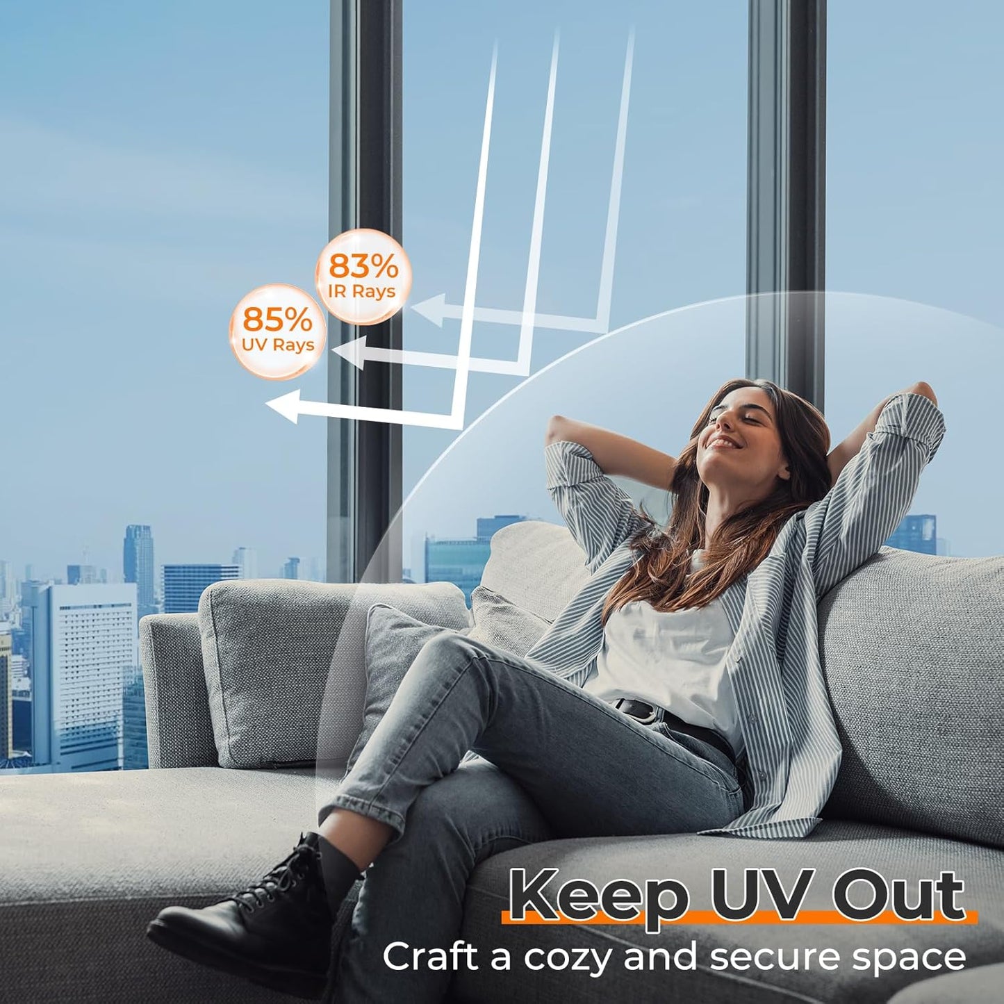 DOWELL Window Privacy Film, One Way Window Tint for Home, Static Cling Anti UV Sun Blocking Reflective Mirror Film, Heat Control See Out Not in Glass Tinting, Silver, 35.4" x 118"