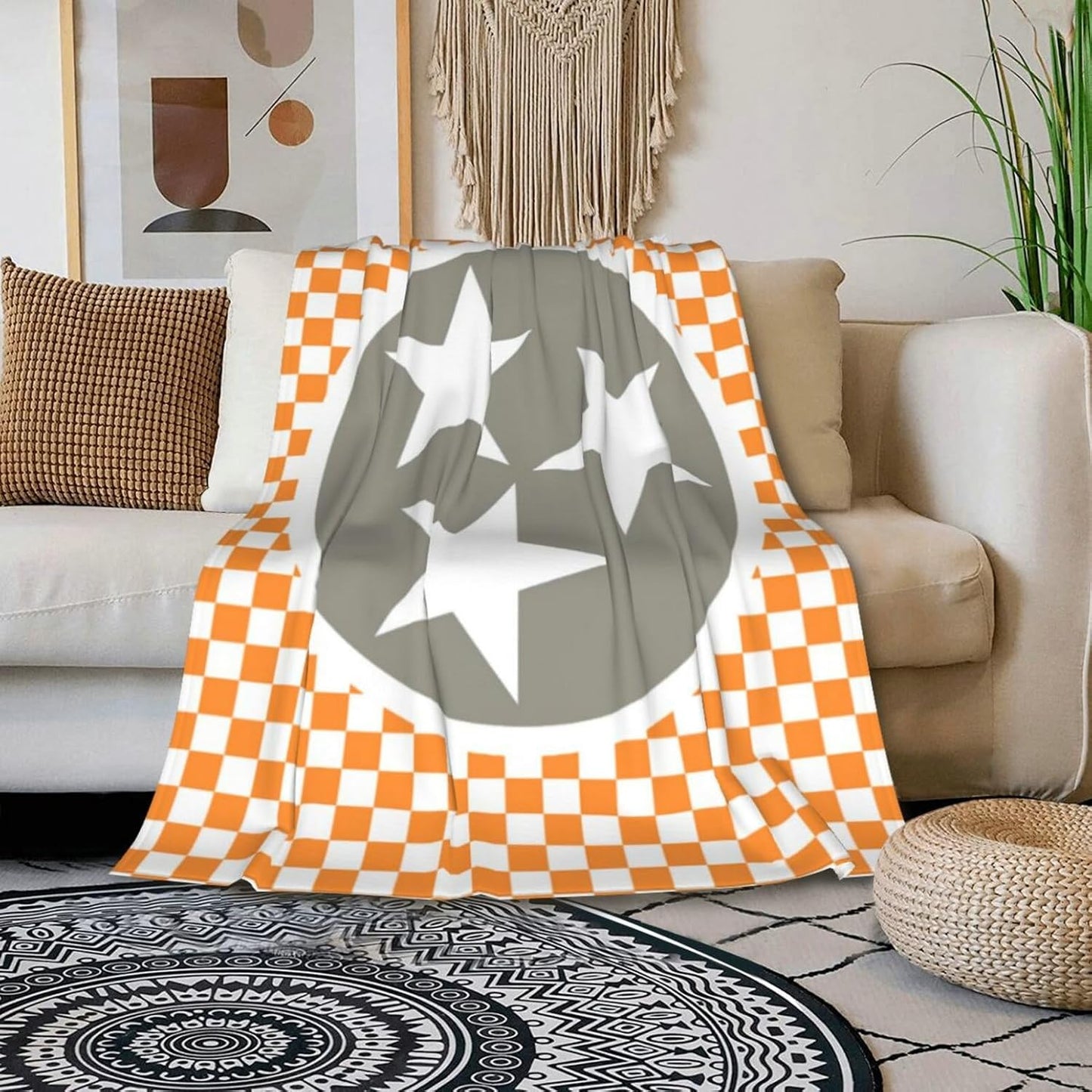 HGOD DESIGNS Tennessee Throw Blanket Ultra Soft Warm All Season Tennessee Orange Grey Star Flag Decorative Fleece Blankets for Bed Chair Car Sofa Couch Bedroom 50"X60"