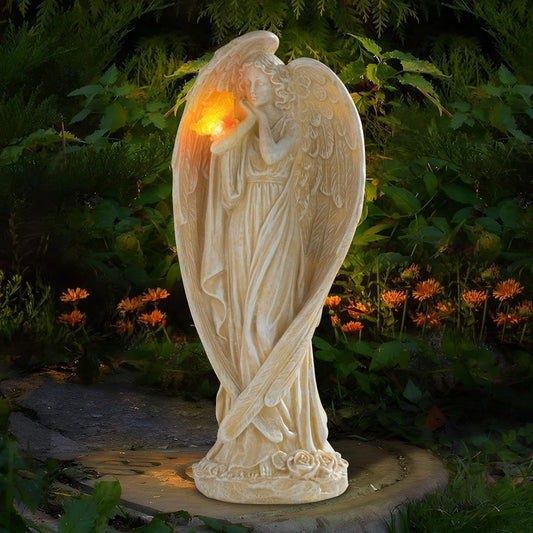 Angel Figurine, Large Angel Garden Statues Outdoor with Butterfly Solar LED Lights Lawn Decorations Yard Ornament Sculptural for Outside Patio Decor, Angel Gardening Gifts