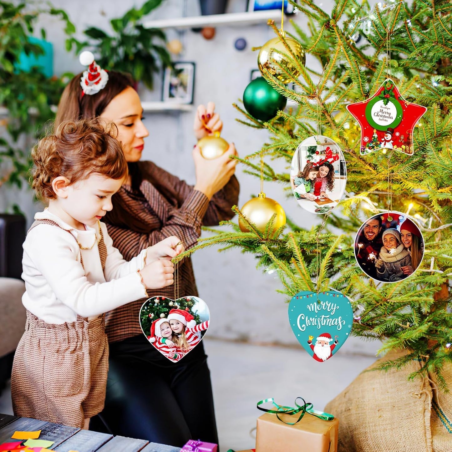 Personalized Christmas Ornaments 2024 Customized with Photo Text Ornament Keepsake Pet First Christmas Ornament Bulk Custom Ceramic Xmas Tree Decorations, Heart