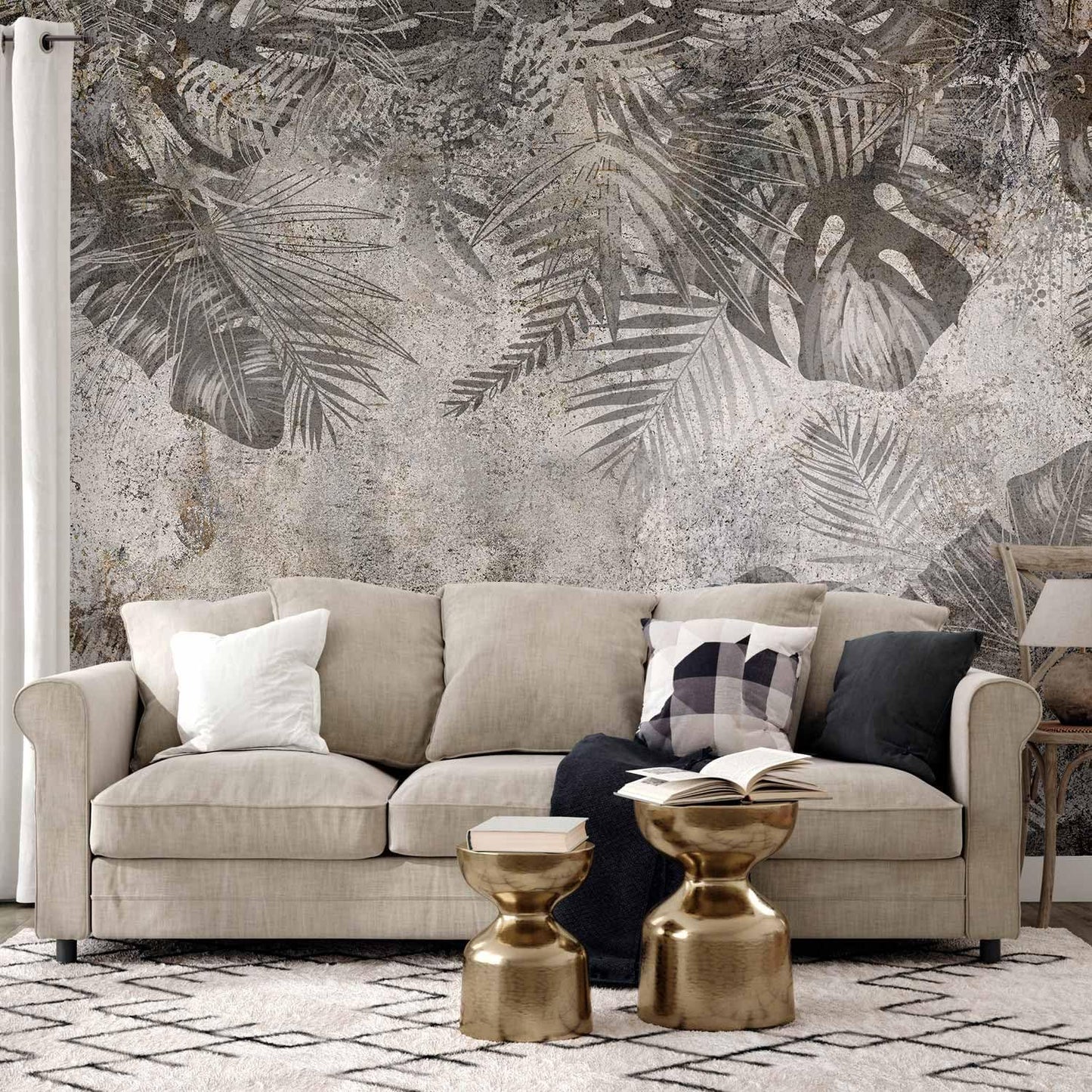 artgeist Premium Wall Mural Tropical Leaves 197x138 in - Non-Woven Wallpaper Fleece Wall Decor Photo Print Picture Image Design Landscape Palms Leaves Monstera Grey b-C-0825-a-a