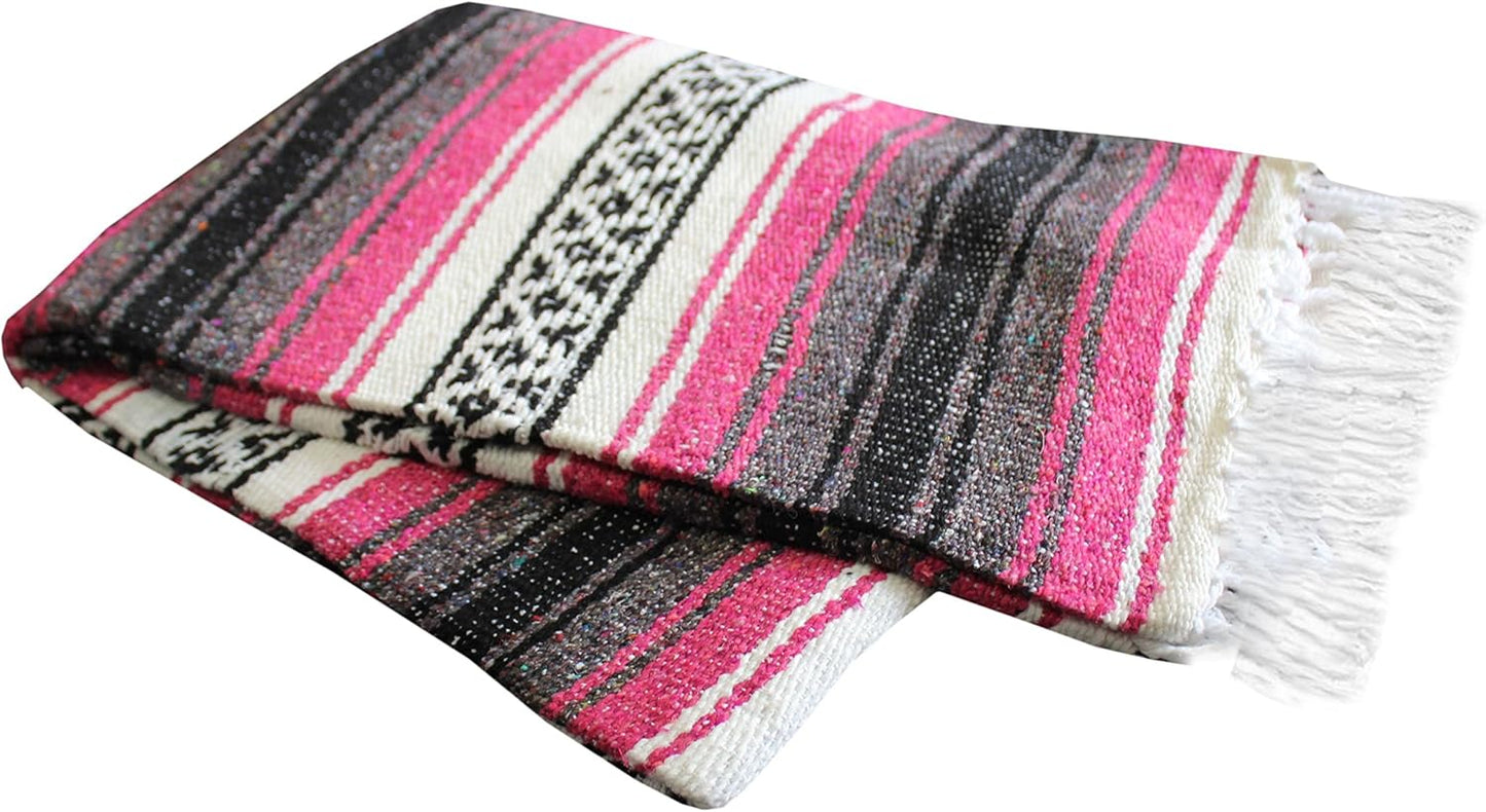 Del Mex Classic Mexican Blanket, Large Authentic Woven Falsa Throw (70"x50"), Artisan Southwest Décor for Beach, Yoga, Outdoors (Hot Pink/Fuchsia)
