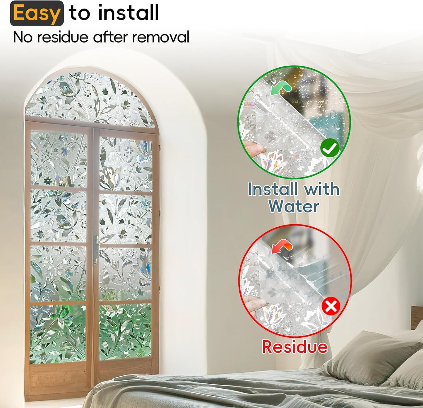 Rainbow Window Privacy Film Decorative, Stained Glass Window Tint for Home, 3D Decals Window Clings for Glass Windows, Static Cling Window Sticker, Suncatcher Window Cover,29.5" by 157.4"