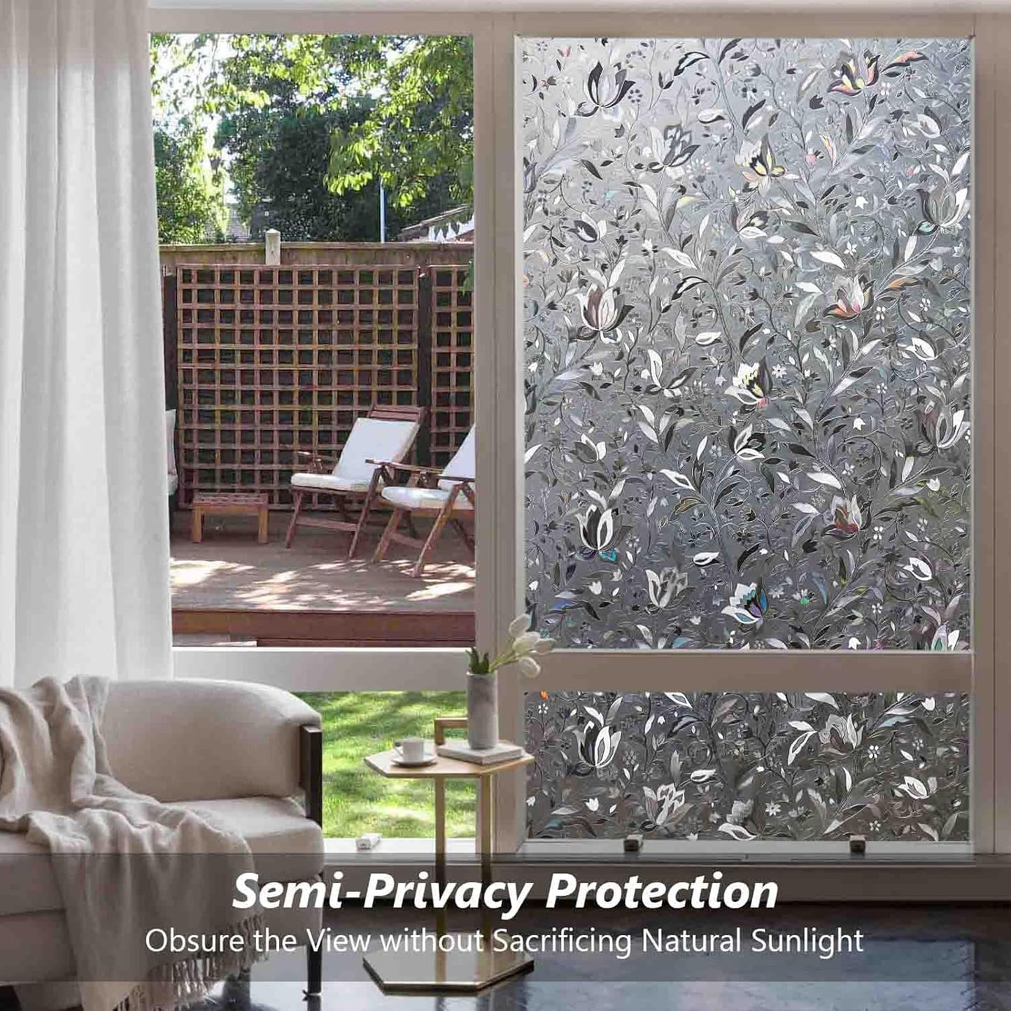 Kromapolis Window Film, Window Privacy Film Frosted, Vinyl Glass Covering, Stained Glass Decorative Film, Static Window Clings, Non-Adhesive (Grayish Black, 23.6 x 78.7 inch)