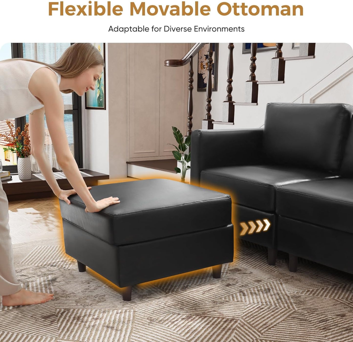 118.5" Luxury Modular Sleeper Sofa Bed with Storage Seat, 8 Seat Sectional Couch Deep Seat with Reversible Chaises & Removable Cover - Black Faux Leather