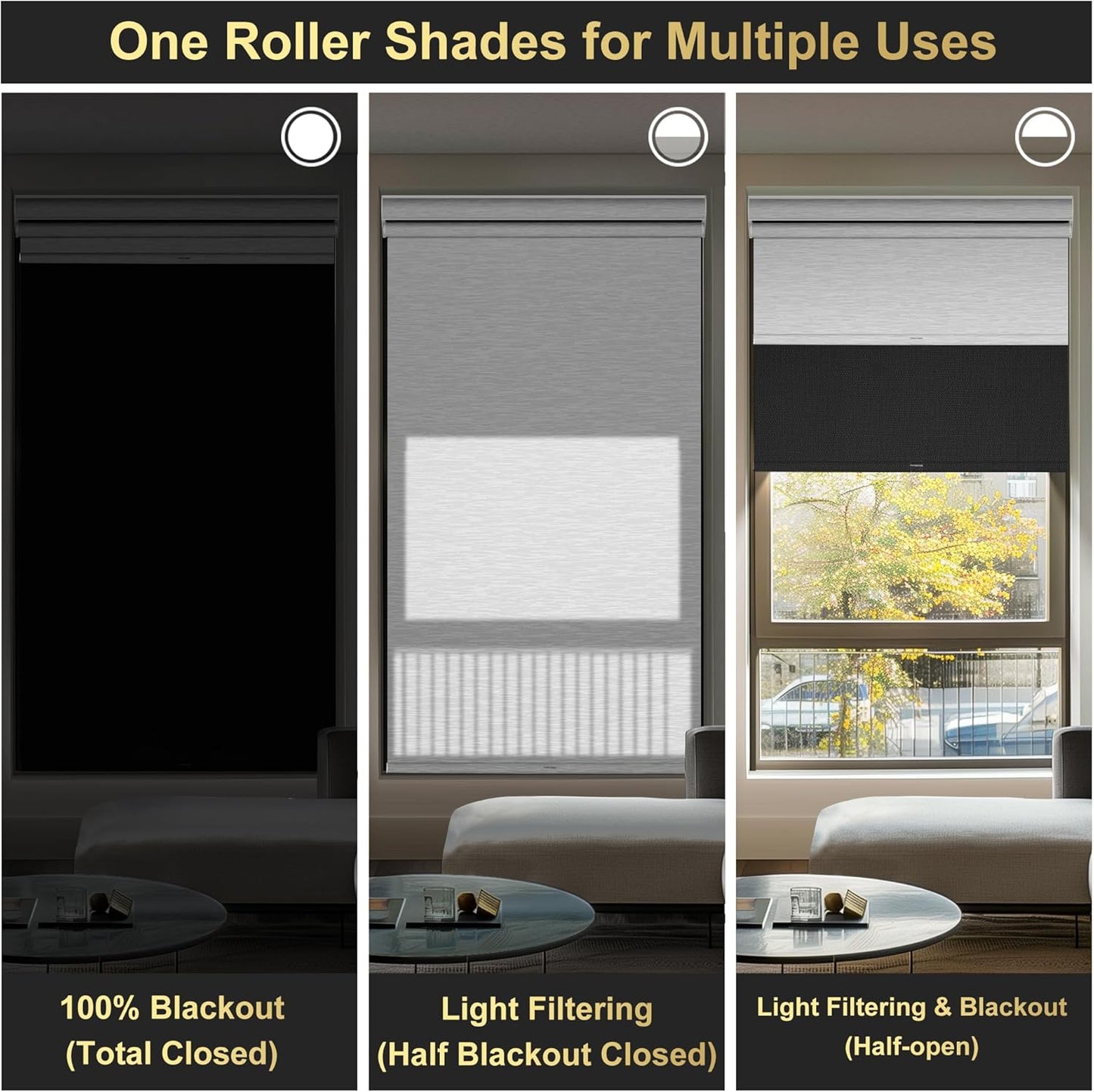 BERISSA Cordless Dual Roller Shades with Cassette Valance,Double Window Shades Blackout and Light Filtering Shades,Day and Night Roller Shades for Home Office Door.Linen Black and White.62 W x 44" H