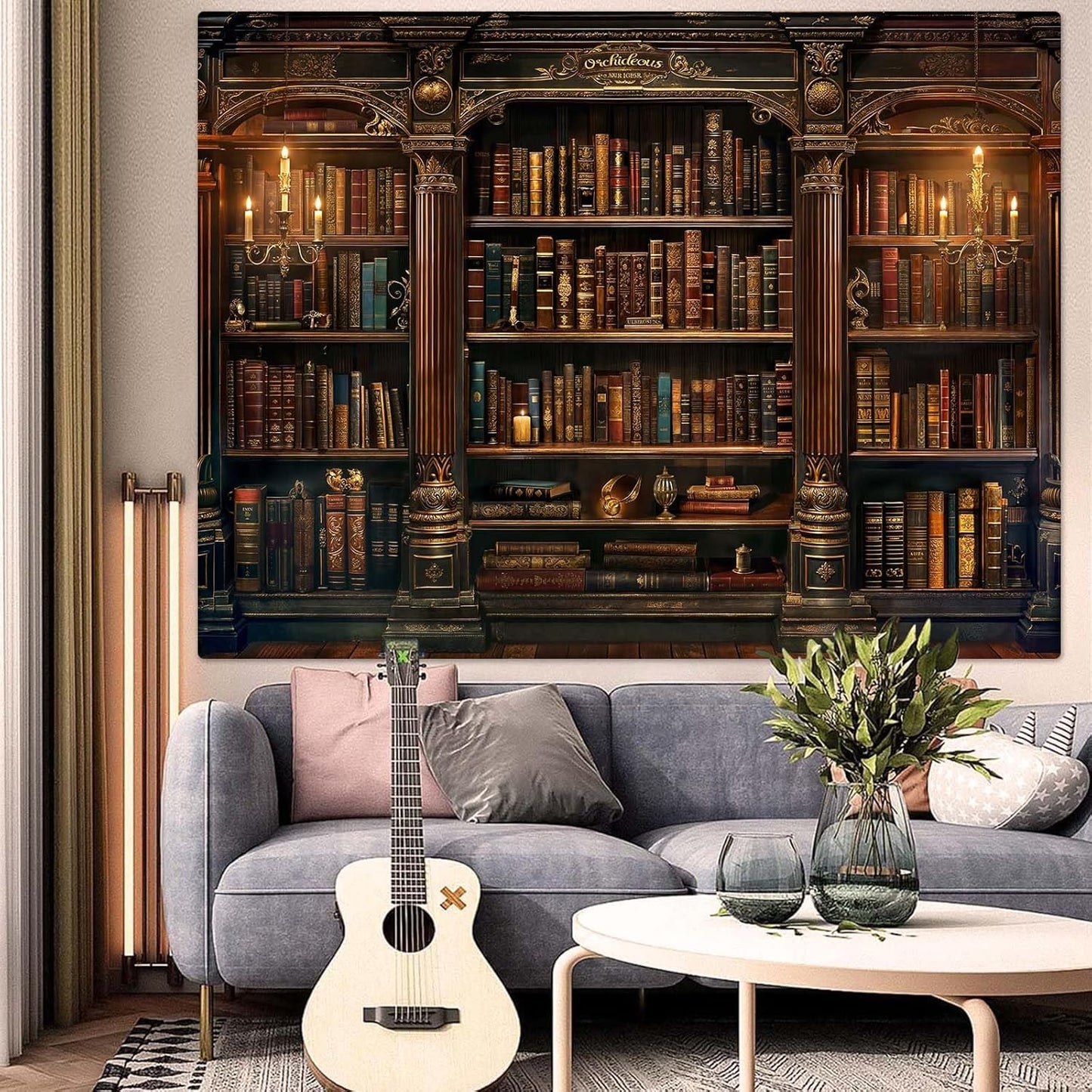 Accnicc Vintage Bookshelf Tapestry Medieval Art Book Tapestries Wall Hanging Gothic Dark Academia Retro Library Backdrop Tapestry for Bedroom Living Room Dorm Study Classroom 90× 68 inch