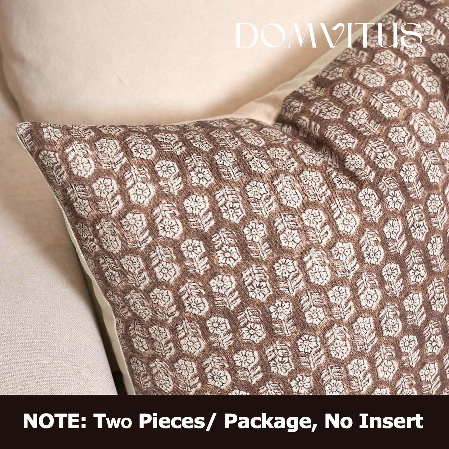 DOMVITUS Floral Pillow Covers Set of 2, Throw Pillow Covers 20x20, Floral Print Neutral Accent Decorative Pillow Covers for Living Room, Bed, Cognac Brown