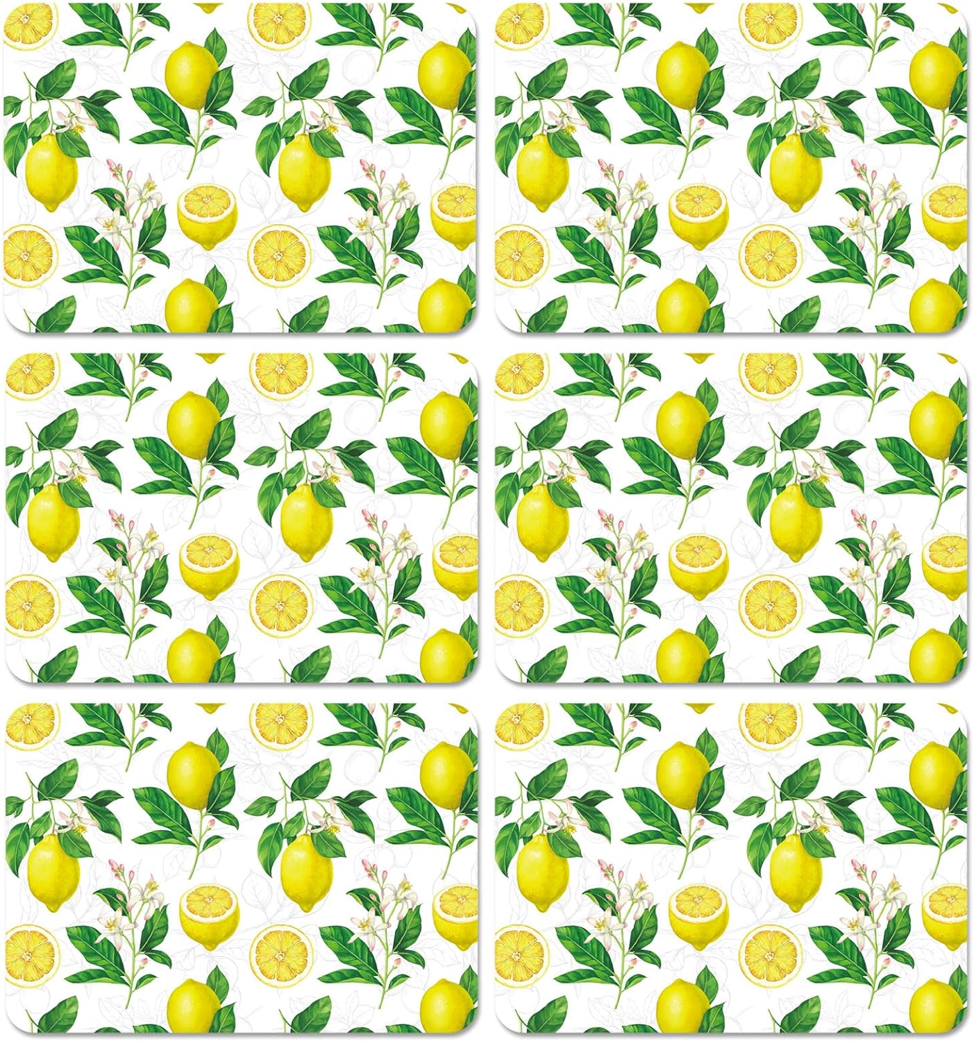 Lemon Placemats Set of 6 Summer Plastic Table Mats Yellow Lemonade Theme Place Mats Washable Vinyl Rustic Holiday Table Decoration for Indoor Outdoor Party Kitchen Dining