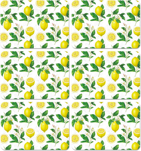 Lemon Placemats Set of 6 Summer Plastic Table Mats Yellow Lemonade Theme Place Mats Washable Vinyl Rustic Holiday Table Decoration for Indoor Outdoor Party Kitchen Dining
