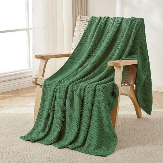 Joydeco Chunky Cable Knit Throw Blanket, Lightweight 100% Cotton Soft Cozy Throw Twin Blanket for Couch Bed and Sofa, Rustic Breathable Farmhouse Blanket Gift for Women Men(Olive Green, 51"x63")