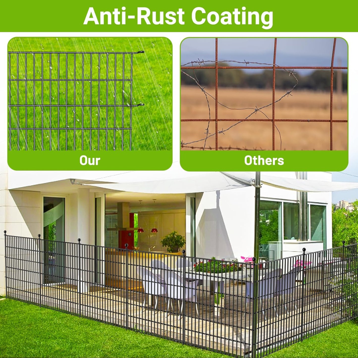 5 Panels No Dig Decorative Outdoor Garden Fence for Yard, 40 in(H) X 11.8 ft(L) Animal Barrier Fencing Rustproof Metal Wire Panel Border for Dog, Rabbits, and Patio Temporary Ground Stakes