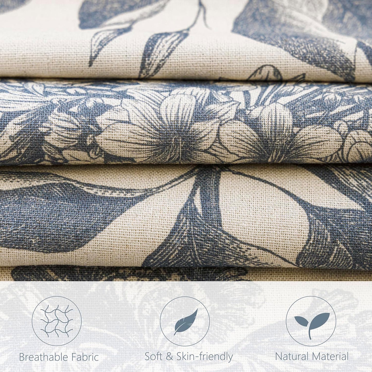 Foindtower Set of 2 Linen Floral Vintage Throw Pillow Covers Neutral Accent Print Decorative Cushion Covers Farmhouse Boho Home Decor for Sofa Chair Couch Bedroom Living Room Outdoor,18×18 Inch,Blue