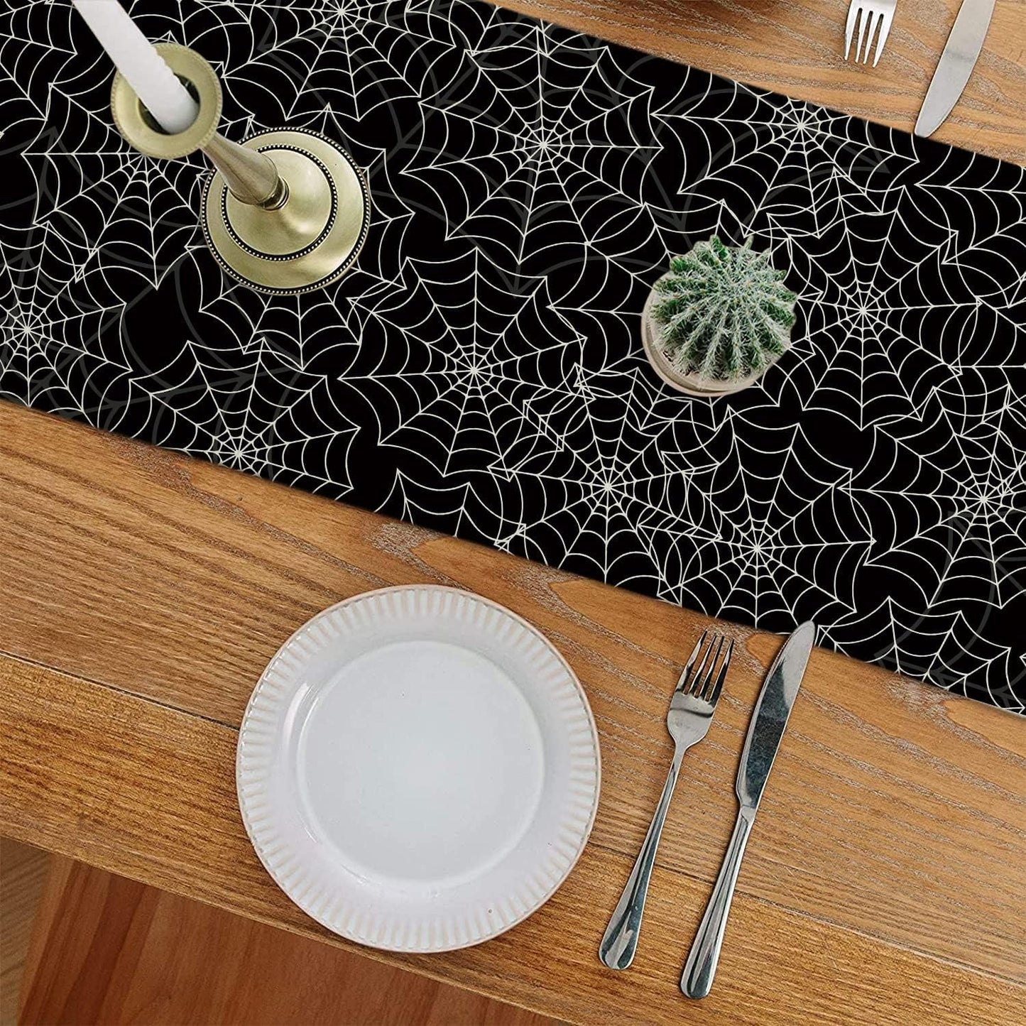 Halloween Table Runner Spider Web Black Linen Table Runners for Seasonal Holidays Indoor Outdoor Kitchen Dining Party Home Decor 13 x 36 Inch