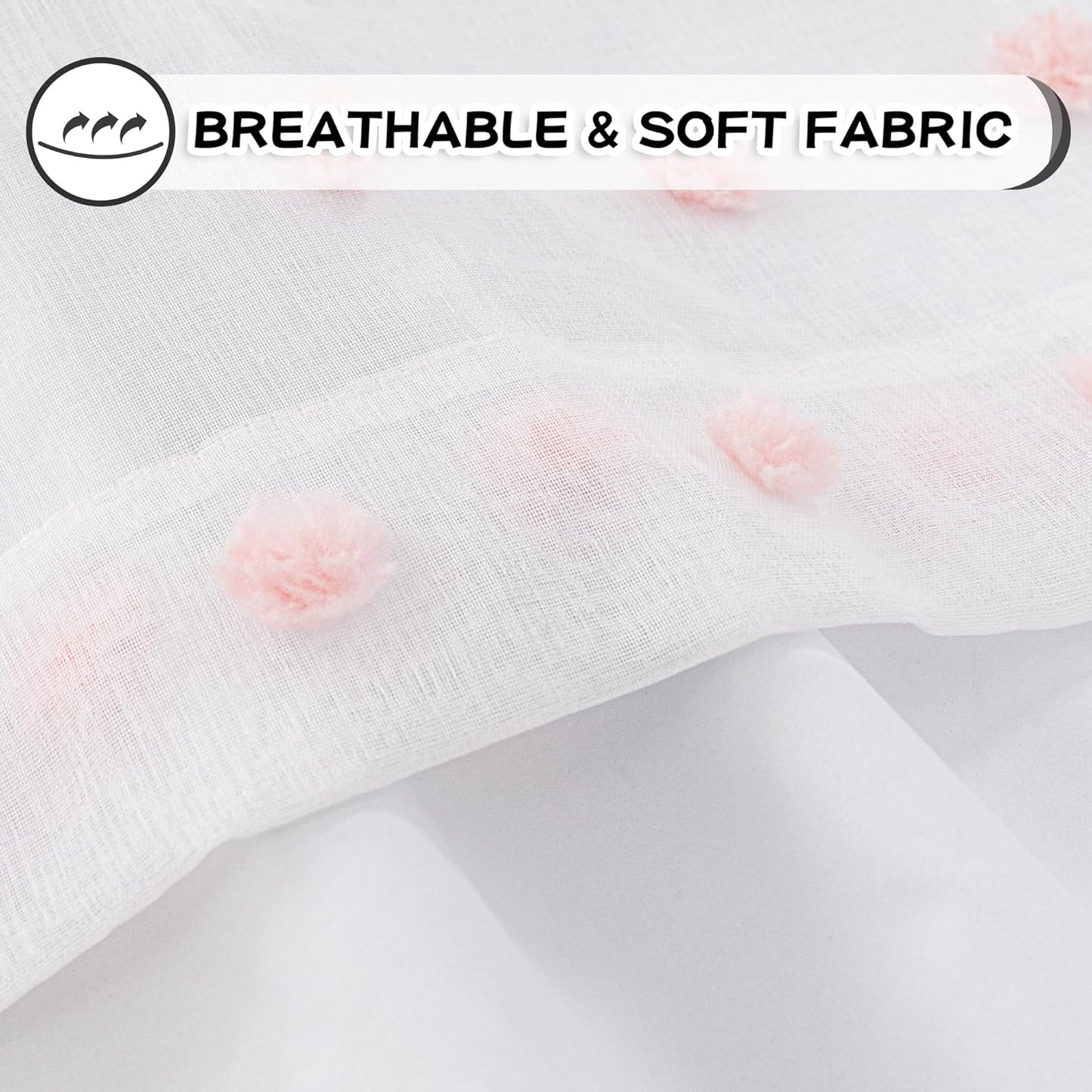 MYSKY HOME 100% Blackout Curtains for Living Room White Curtains 102 Inch Extra Long Total Light Block Girls Room Drapes Thermal Insulated Room Darkening Pink Pom Pom Sheer Grommet 2 Pieces 52 Wide