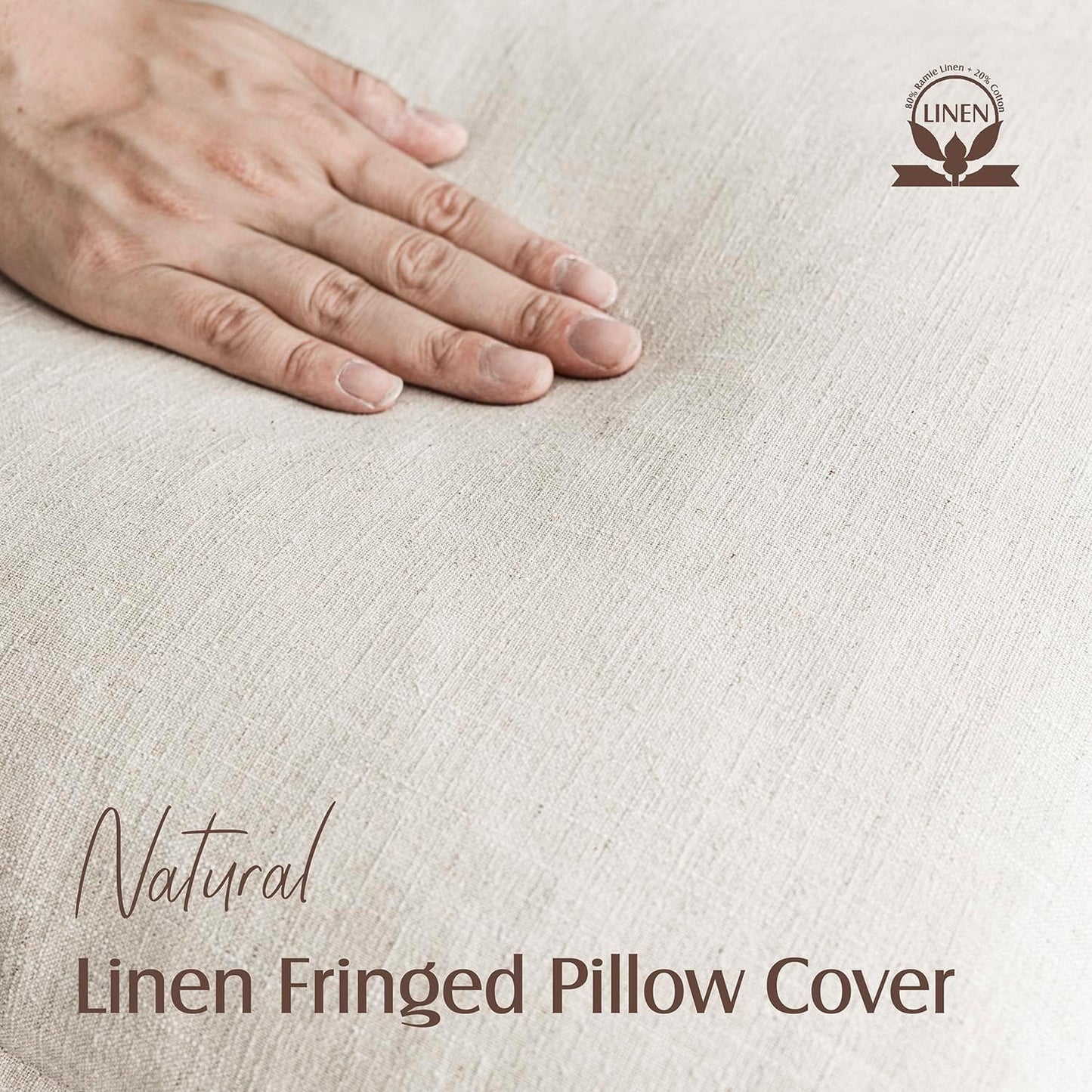 Foindtower Set of 2 Decorative Linen Fringe Throw Pillow Covers Cozy Boho Farmhouse Cushion Cover with Tassels Soft Accent Pillowcase for Couch Sofa Bed Living Room Home Decor, 16×16 Inch, Beige