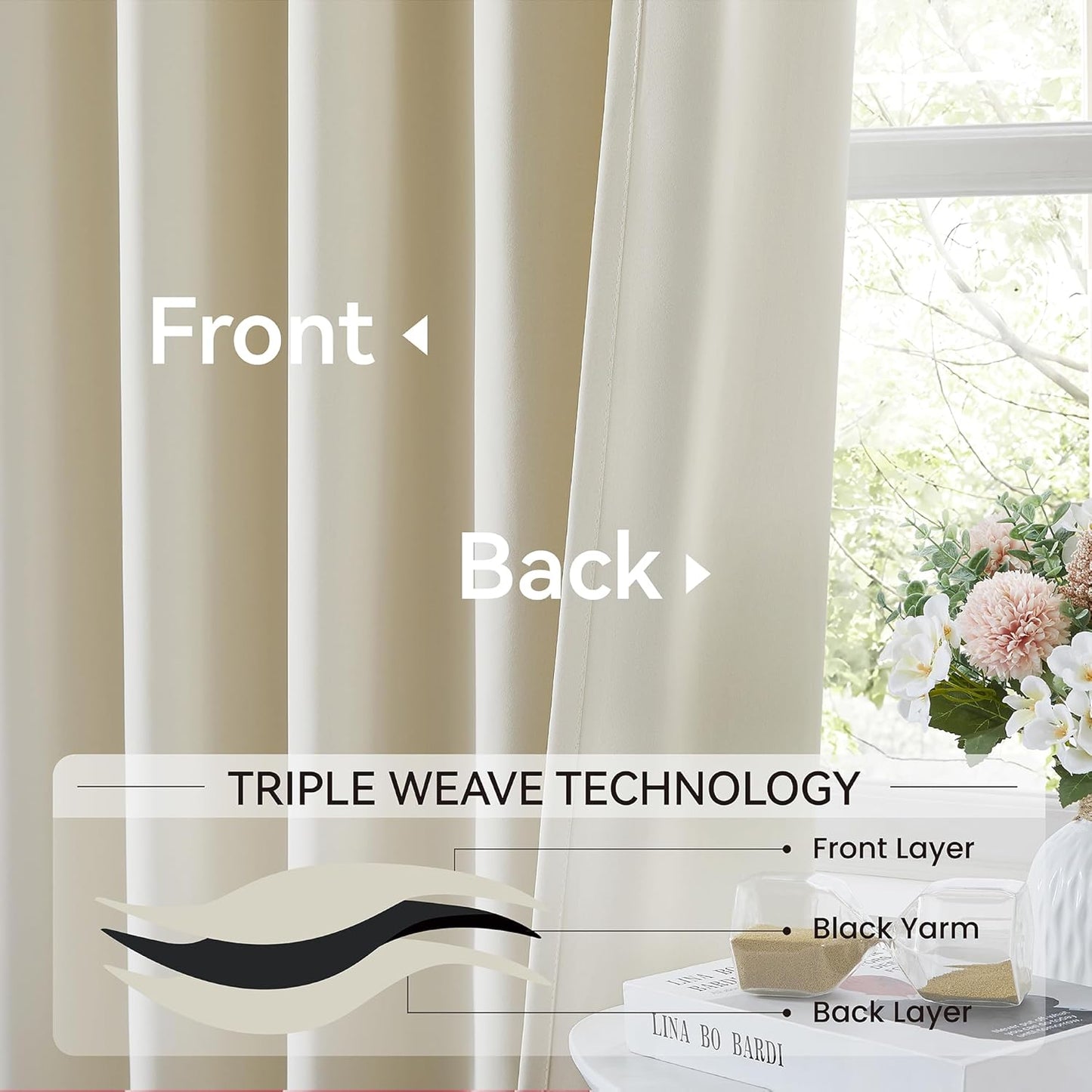 KangBang Soft Cream 95 Inch Blackout Curtains 2 Panels Set, Extra Wide Pinch Pleated Room Darkening Elegant Privacy Curtains & Drapes for Sliding Patio Door with Hooks Track System,60x95 Inch