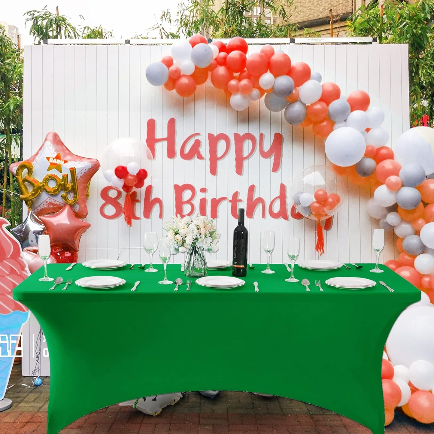 SuperO Waterproof Spandex Table Cover for 4FT Table Universal Fitted Stretch Tablecloth for Party, Banquet, Wedding and Events-Emerald