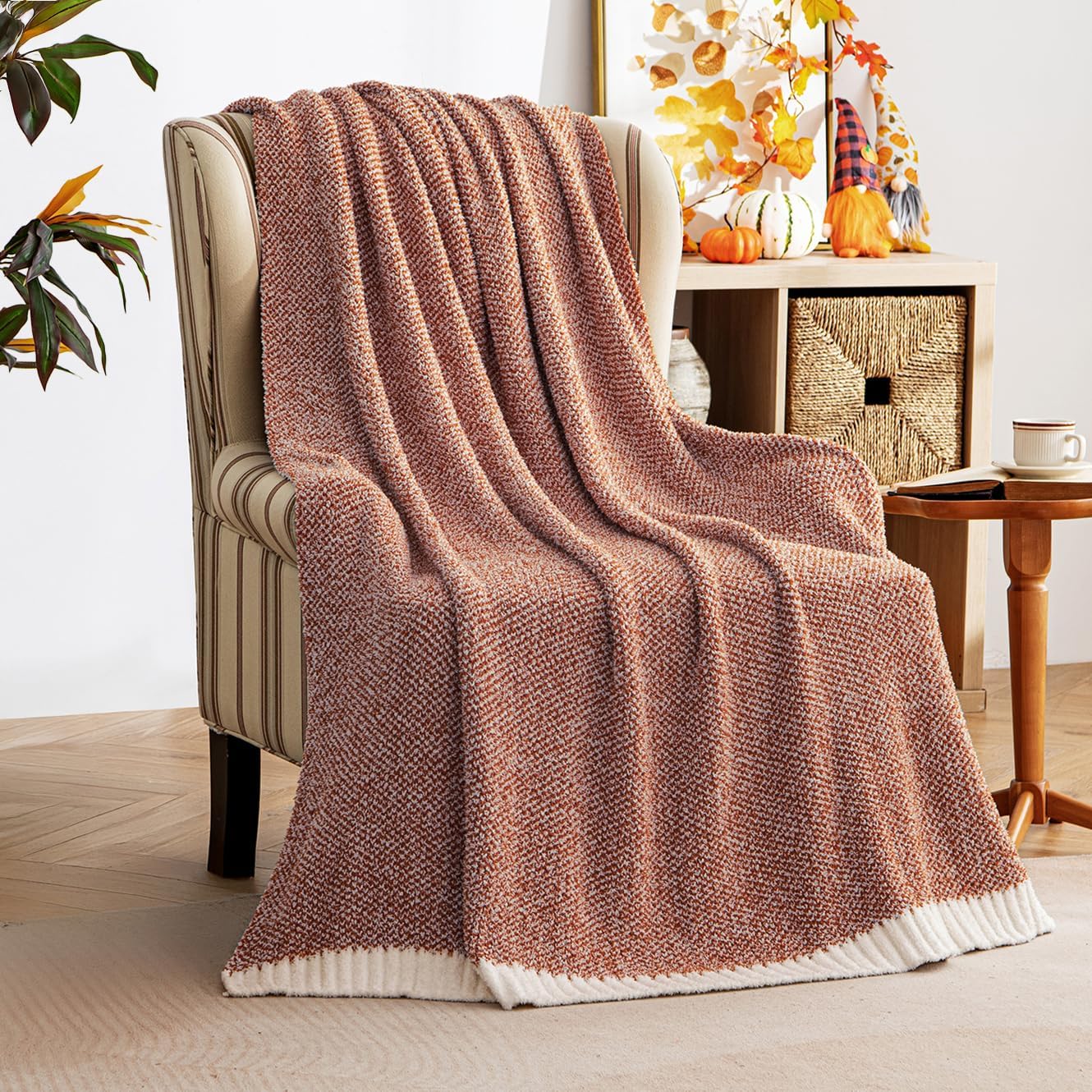 MIULEE Fall Rust Super Soft Throw Blanket for Couch, Cozy Fluffy Warm Throws Knit Blankets for Sofa, Bed, Chair, Living Room, Camping, Picnic, 50 x 60 inch