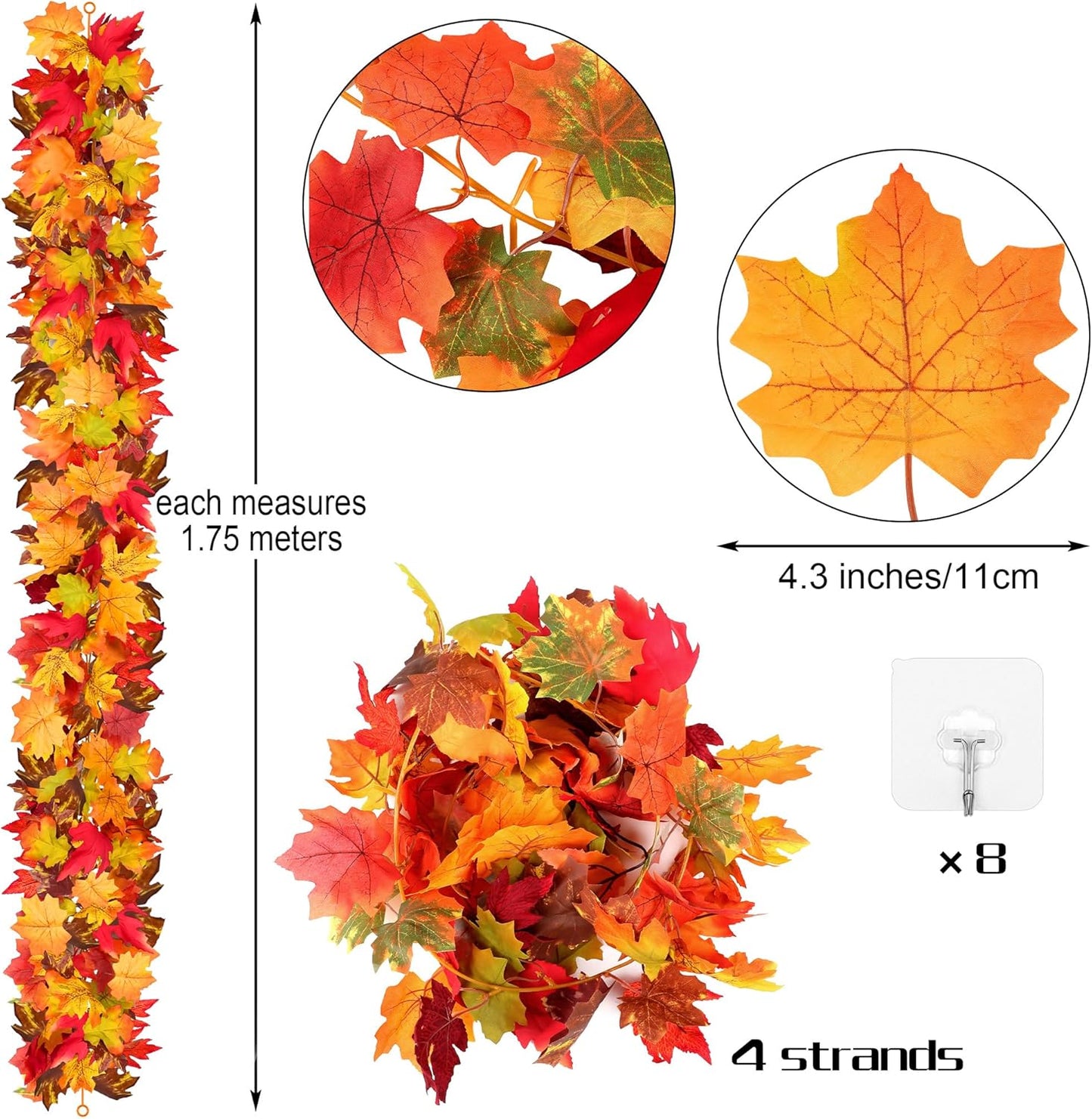 Fovths 4 Pack Maple Leaves Garland 5.8ft/Pc Artificial Fall Decorations Colorful Autumn Hanging Vine for Thanksgiving Halloween Fireplace Indoor Outdoor Decor