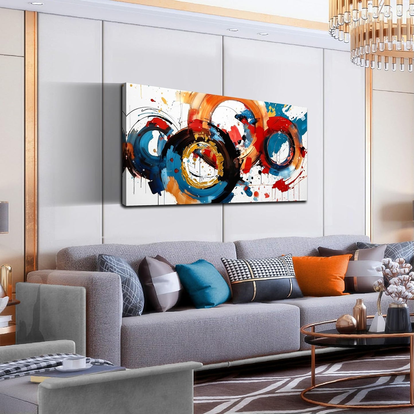 Abstract Wall Art Large Canvas Prints Modern Living Room Bedroom Home Office Wall Decor Framed Colorful Circle Abstract Picture Ready to Hang Size 20x40