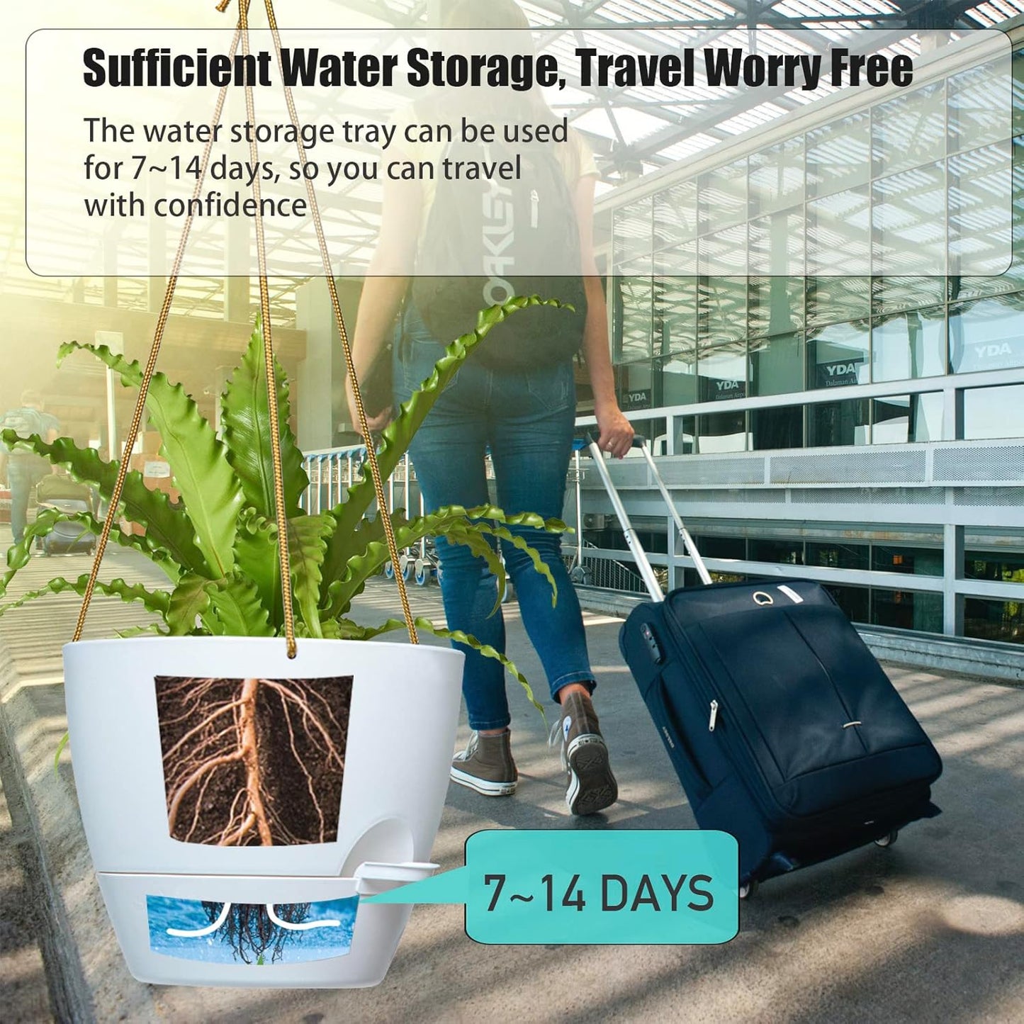 8 inch Hanging Planters, 2 Pack Self Watering Hanging Pots with 20oZ Deep Reservoir for Indoor Outdoor Plants Flowers, White