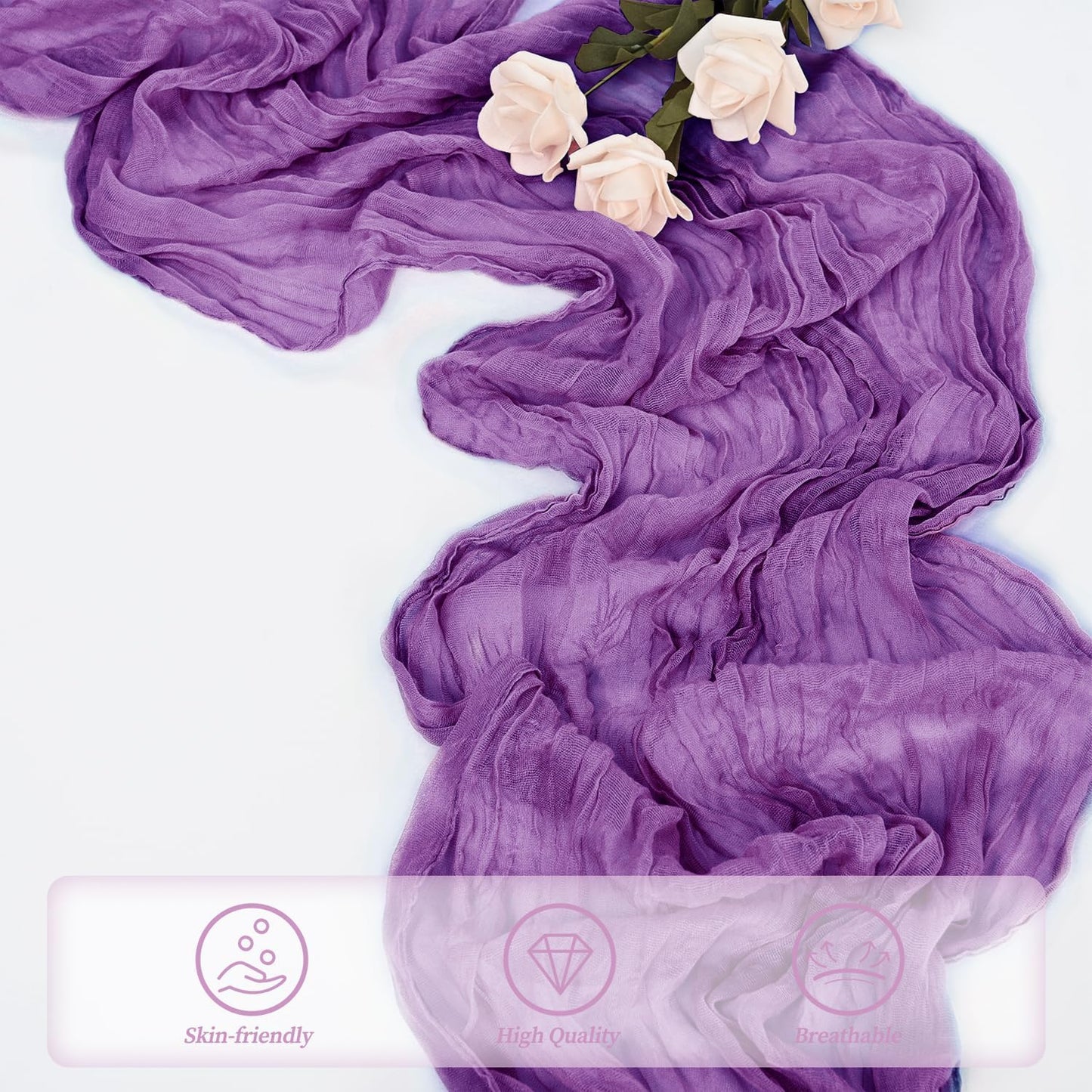 6 Pack Purple Cheesecloth Table Runner 10FT Boho Fabric Rustic Cheese Cloth Table Runner for Wedding Bridal Shower Baby Shower Gauze Sheer Birthday Party Table Decorations 20 x 120 Inch Long