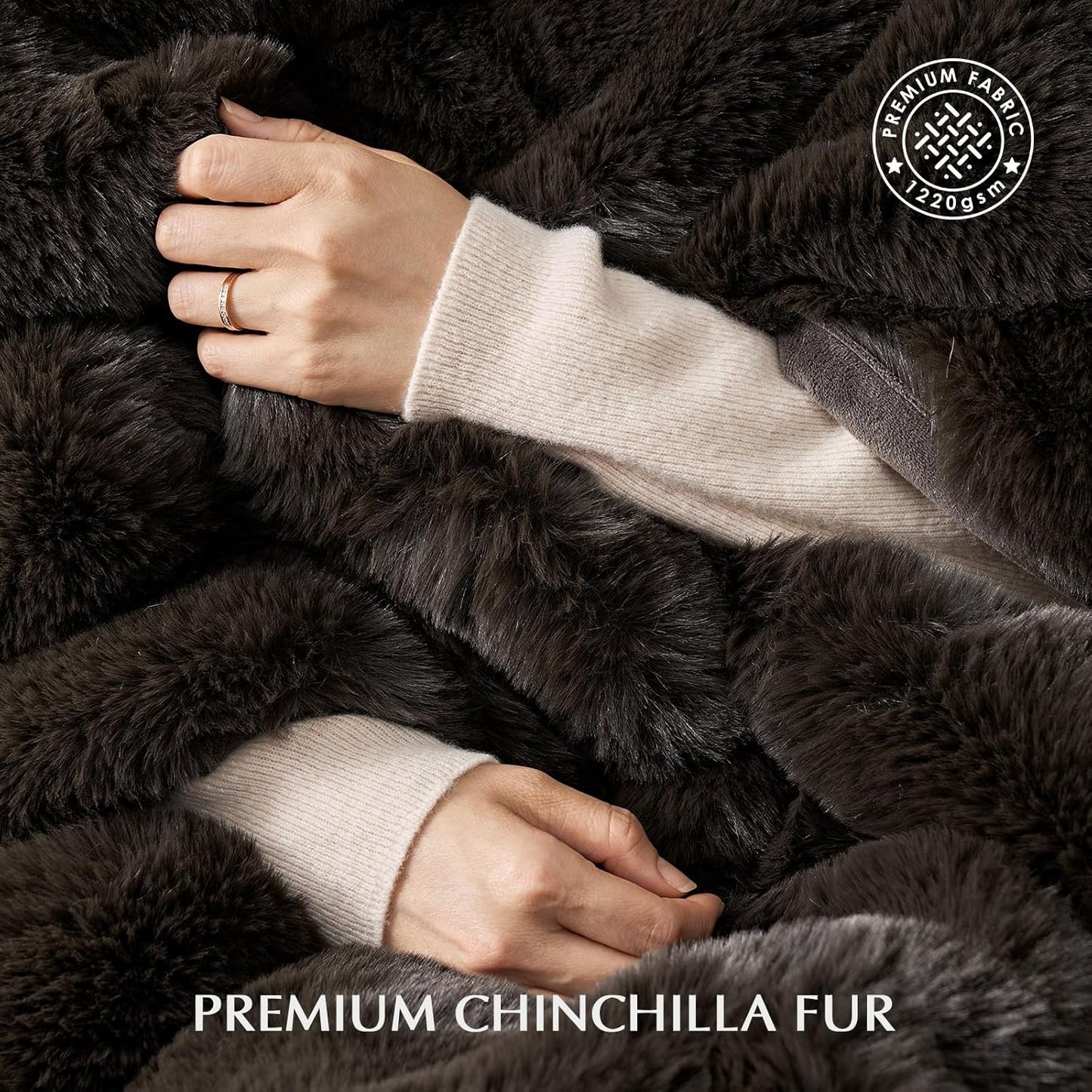 Luxury Soft Faux Chinchilla Fur Throw Blanket for Couch, Warm Thick Heavy Winter Throw Blanket 1220GSM for Bed, Fluffy Cozy Mink Blanket with Reversible Velvet, Espresso Mink, 60"x80"