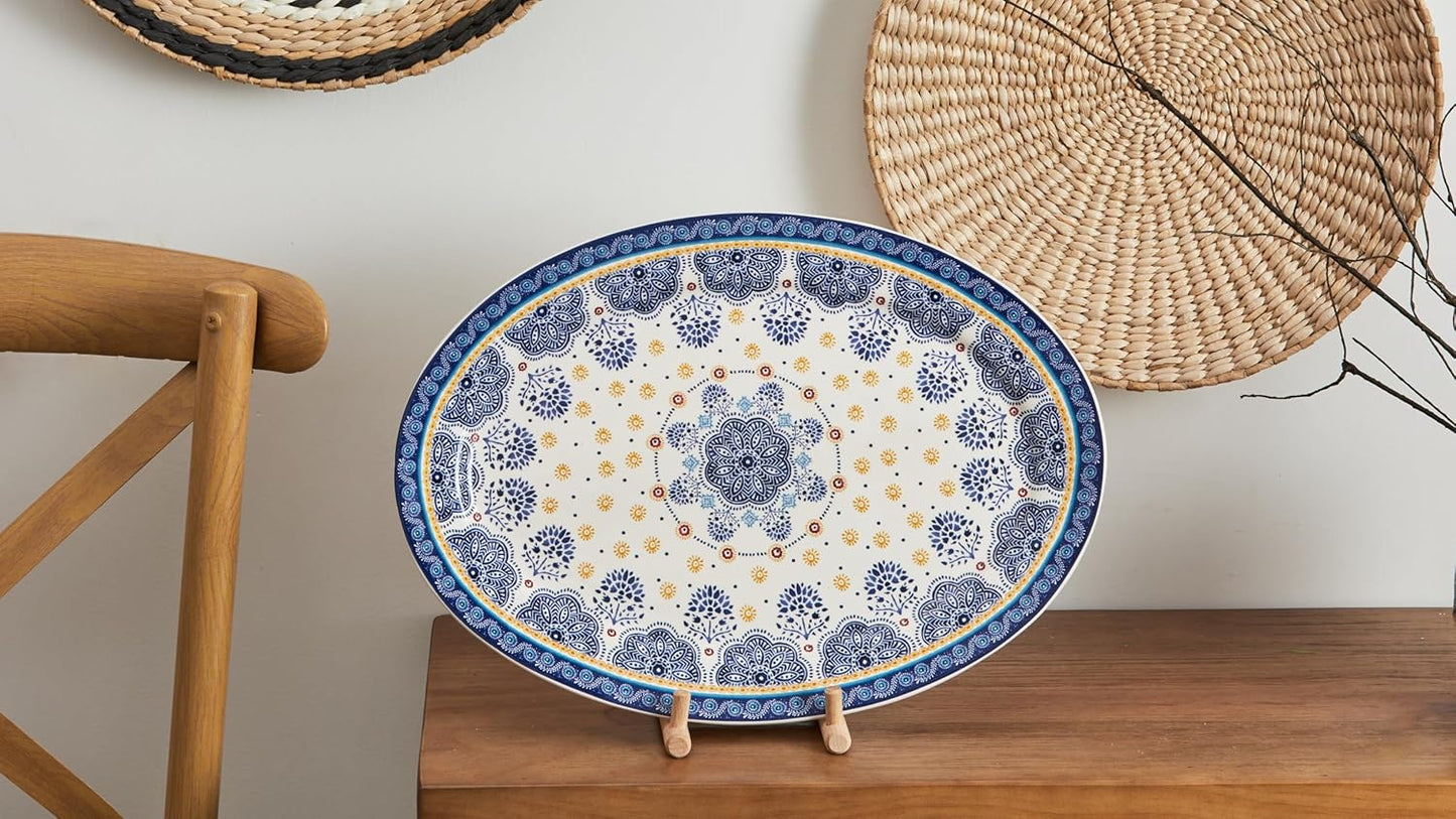 Bico Blue Talavera Ceramic 16 inch Oval Platter, Microwave & Dishwasher Safe