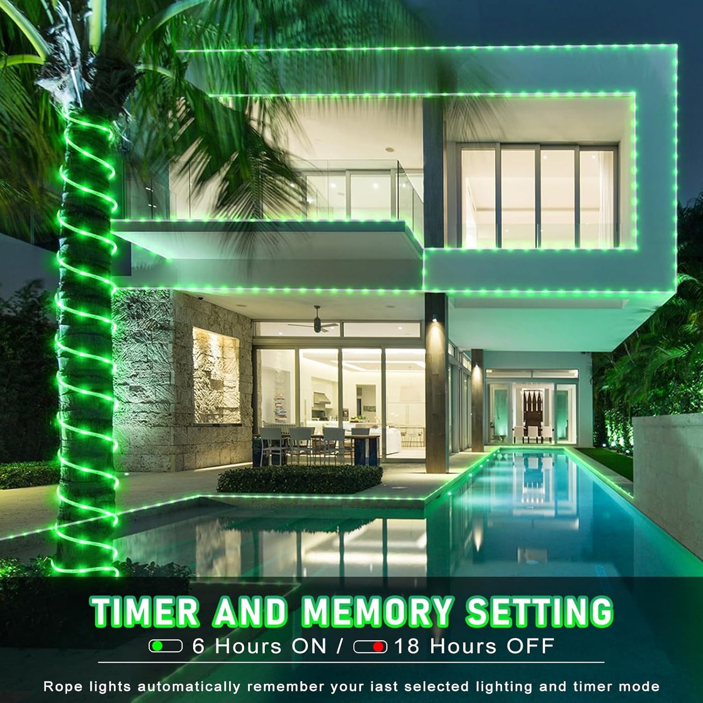 Rope Lights for Outside, 164FT 500 LED String Lights Outdoor Waterproof, 8 Modes Plug in Clear Tube Lights for Indoor Bedroom Garden Patio Tree Party Holiday Decorations, Green