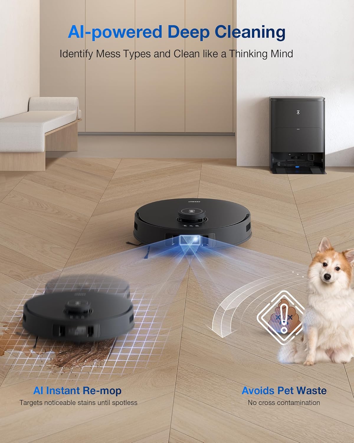 ECOVACS DEEBOT T30S PRO Robot Vacuum and Mop, 11000Pa, TruEdge Adaptive Edge Mopping, ZeroTangle Technology, AI Instant Re-mop, Self-Emptying & Refilling, AI Obstacle Avoidance