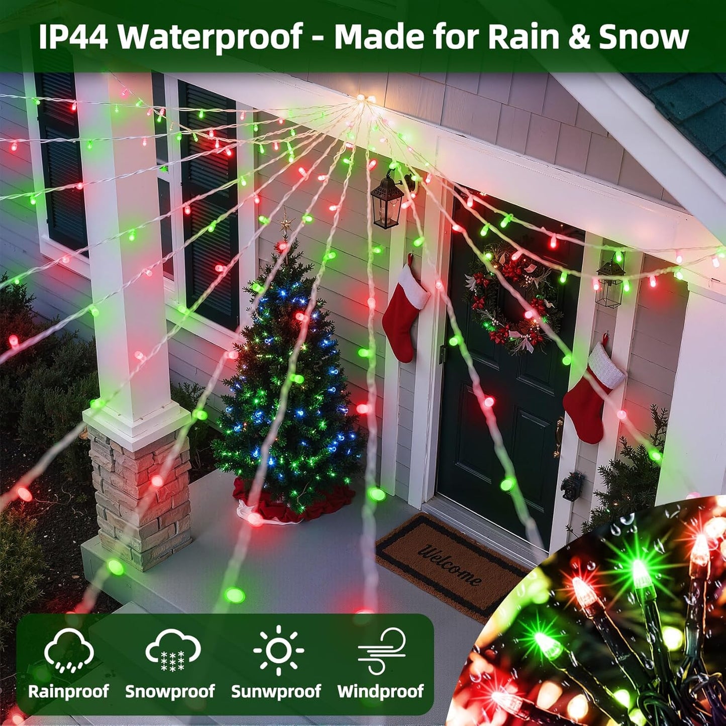 1500 LED 470FT Christmas Lights Outdoor,12 Lighting Modes Christmas String Lights with Timer, Dimmable Red & Green LED StringLights Waterproof for Yard Tree Wedding Party Holiday Red & Green