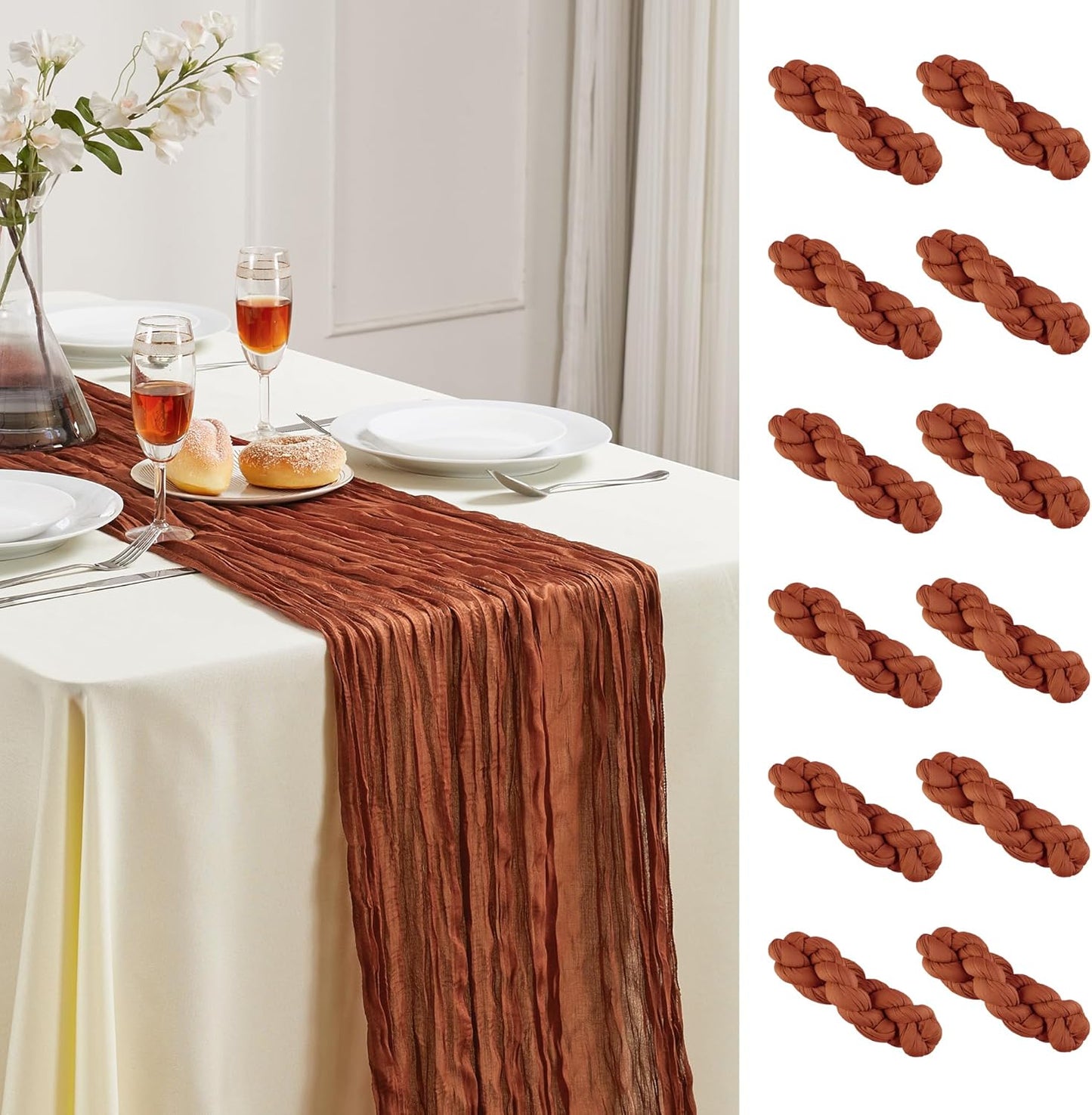 12 Pack Terracotta Cheesecloth Table Runner 10FT Long Boho Gauze Table Runner Rustic Sheer Runner for Wedding Bridal Baby Shower Birthday Party Table Decor Fall Thanksgiving Christmas Decor