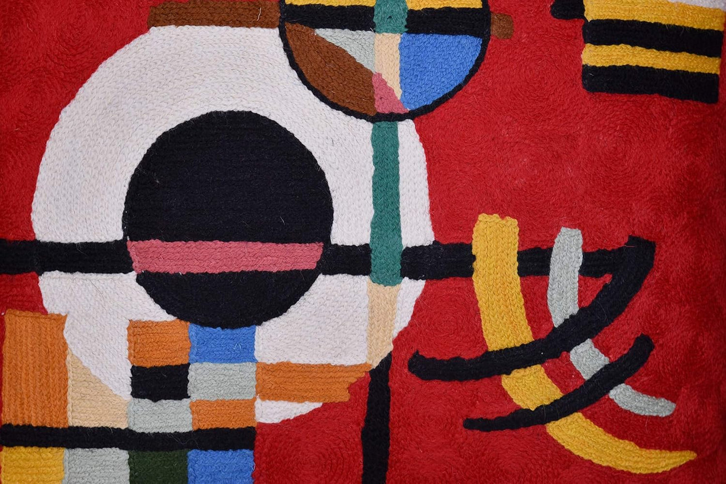 Modern Throw Pillow Cover - Kandinsky Inspired Abstract Pattern - Red - 18" x 18" - Hand Embroidered Wool - Living Room, Office, Bedroom, Outdoor